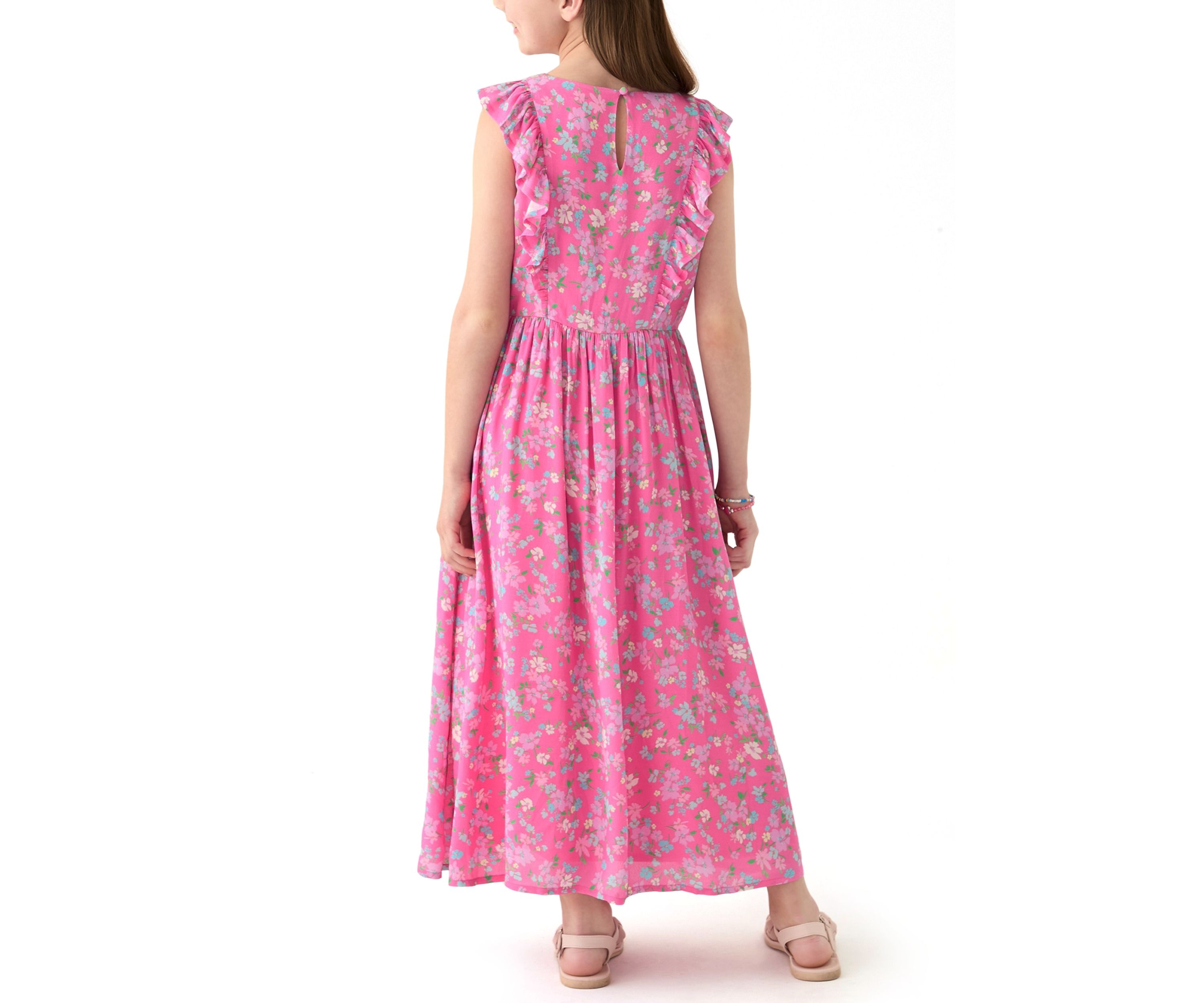 Girls 7-16 Pink V-Neck Printed Dress