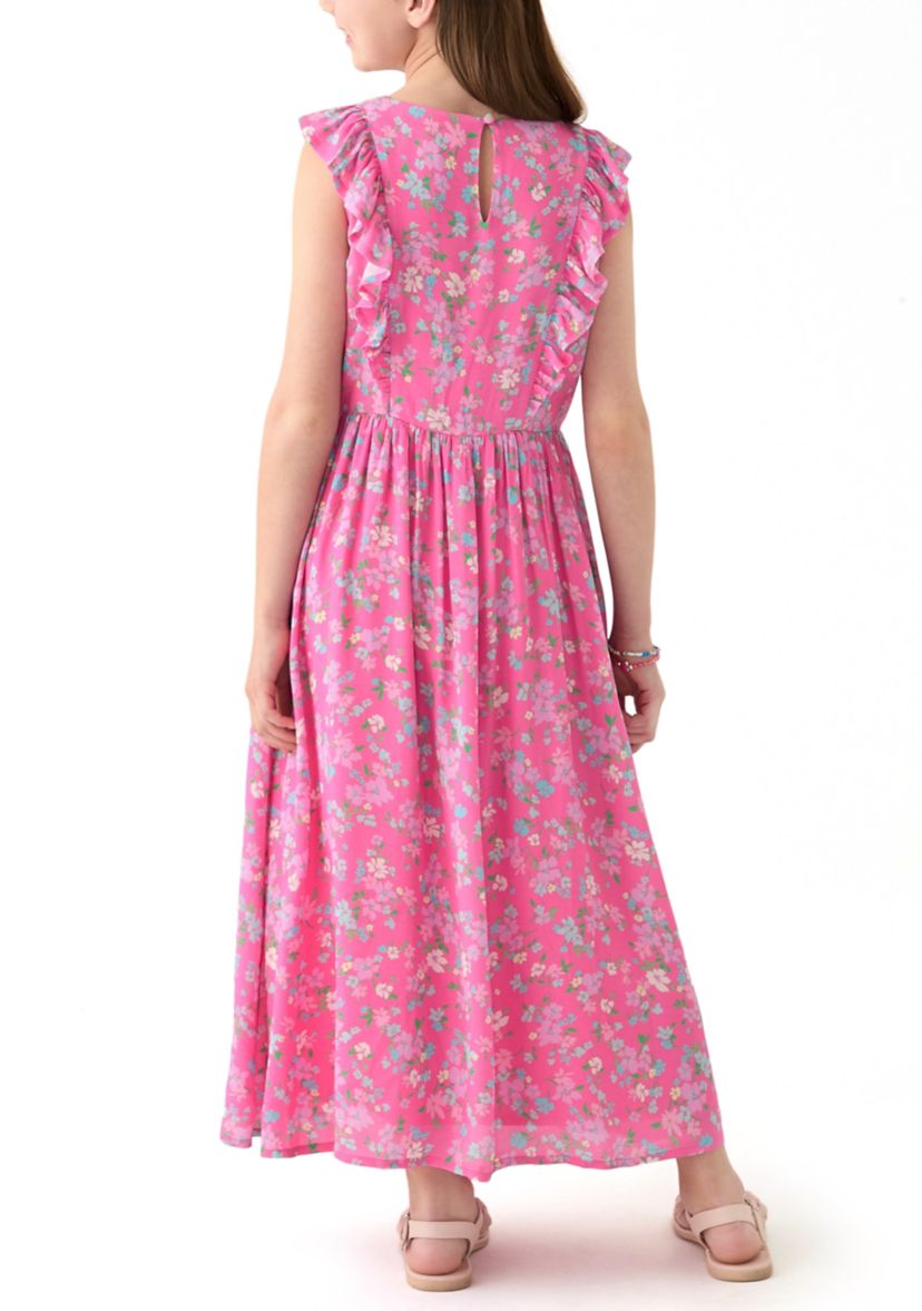 Girls 7-16 Pink V-Neck Printed Dress