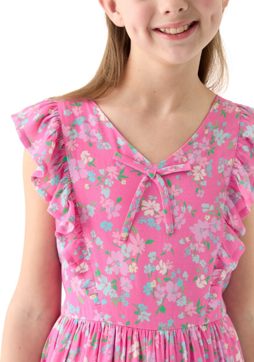 Girls 7-16 Pink V-Neck Printed Dress
