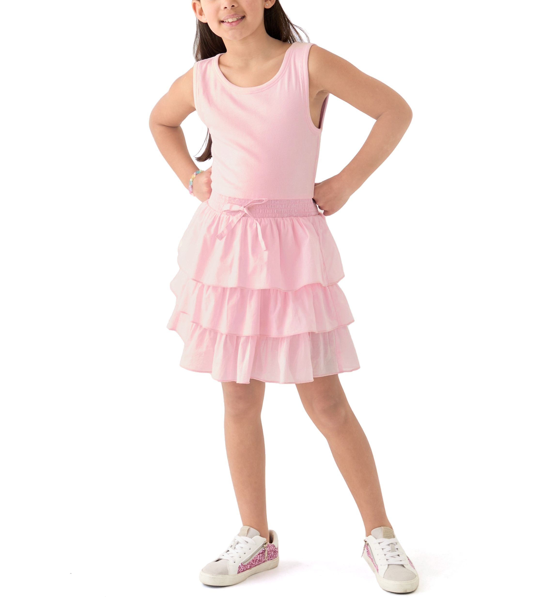 Girls 7-16 Pink Bodice to Ruffle Skirt Dress