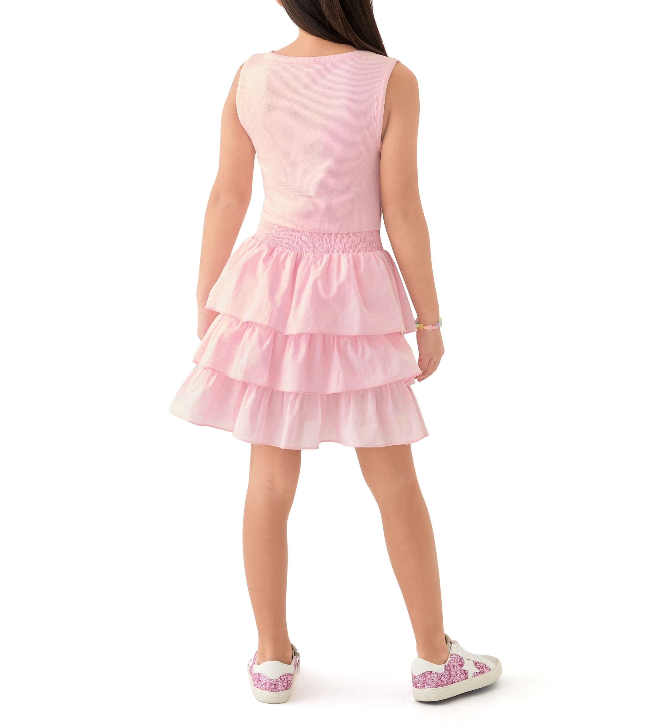 Girls 7-16 Pink Bodice to Ruffle Skirt Dress