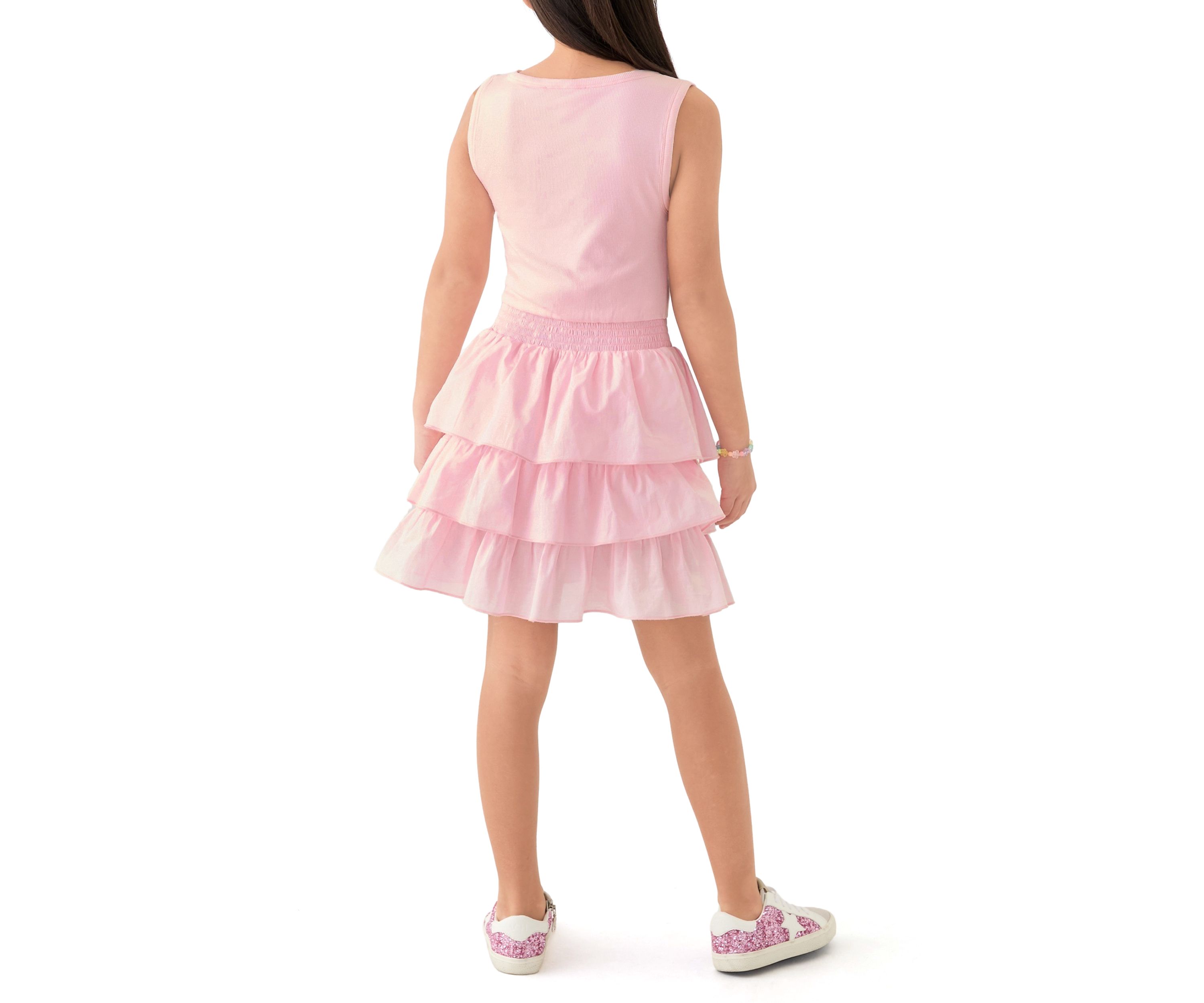 Girls 7-16 Pink Bodice to Ruffle Skirt Dress