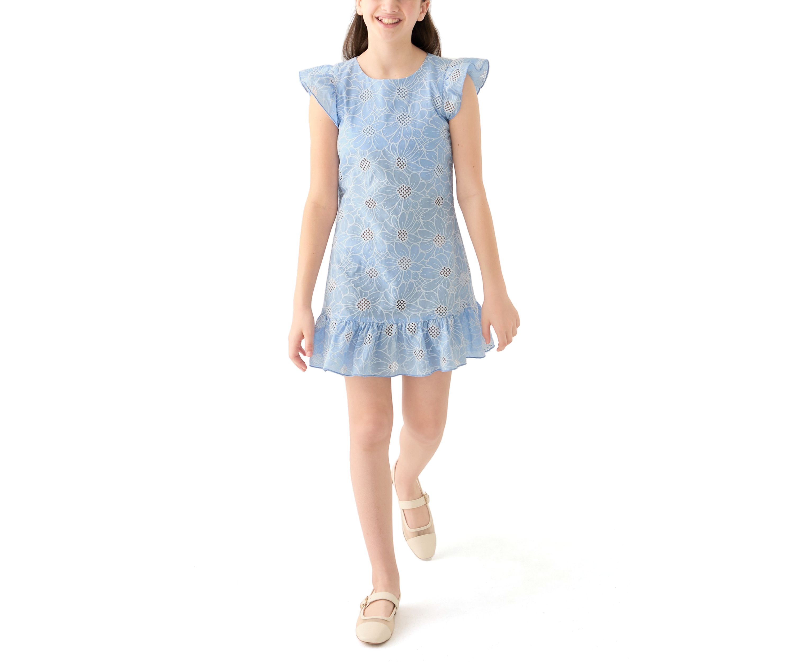 Girls 7-16 Blue Eyelet Dress