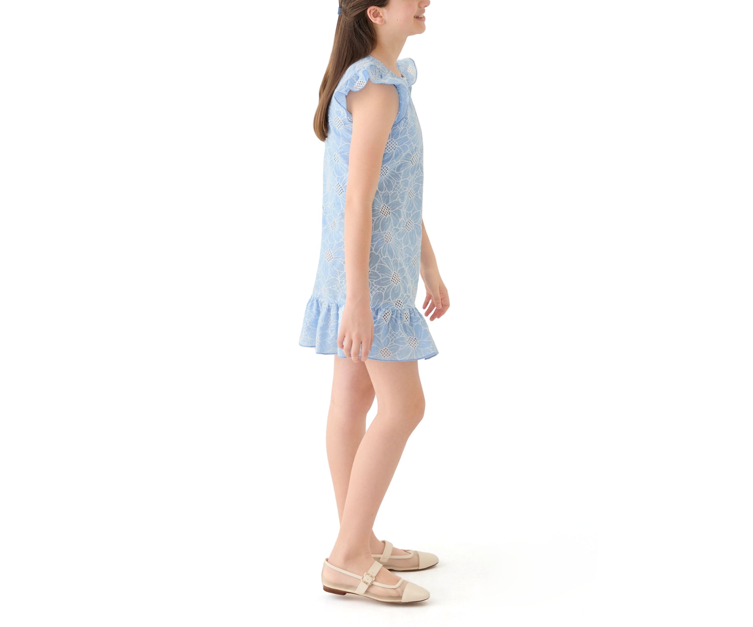 Girls 7-16 Blue Eyelet Dress
