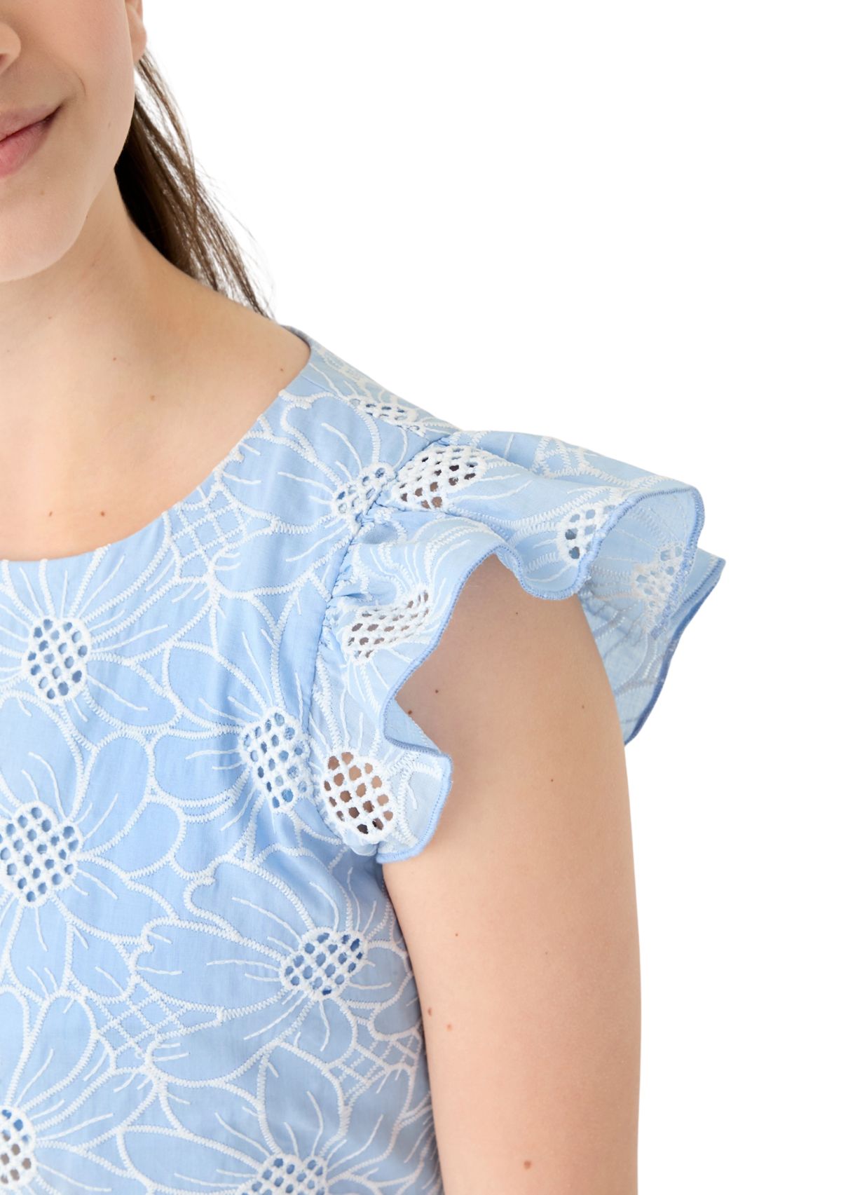 Girls 7-16 Blue Eyelet Dress