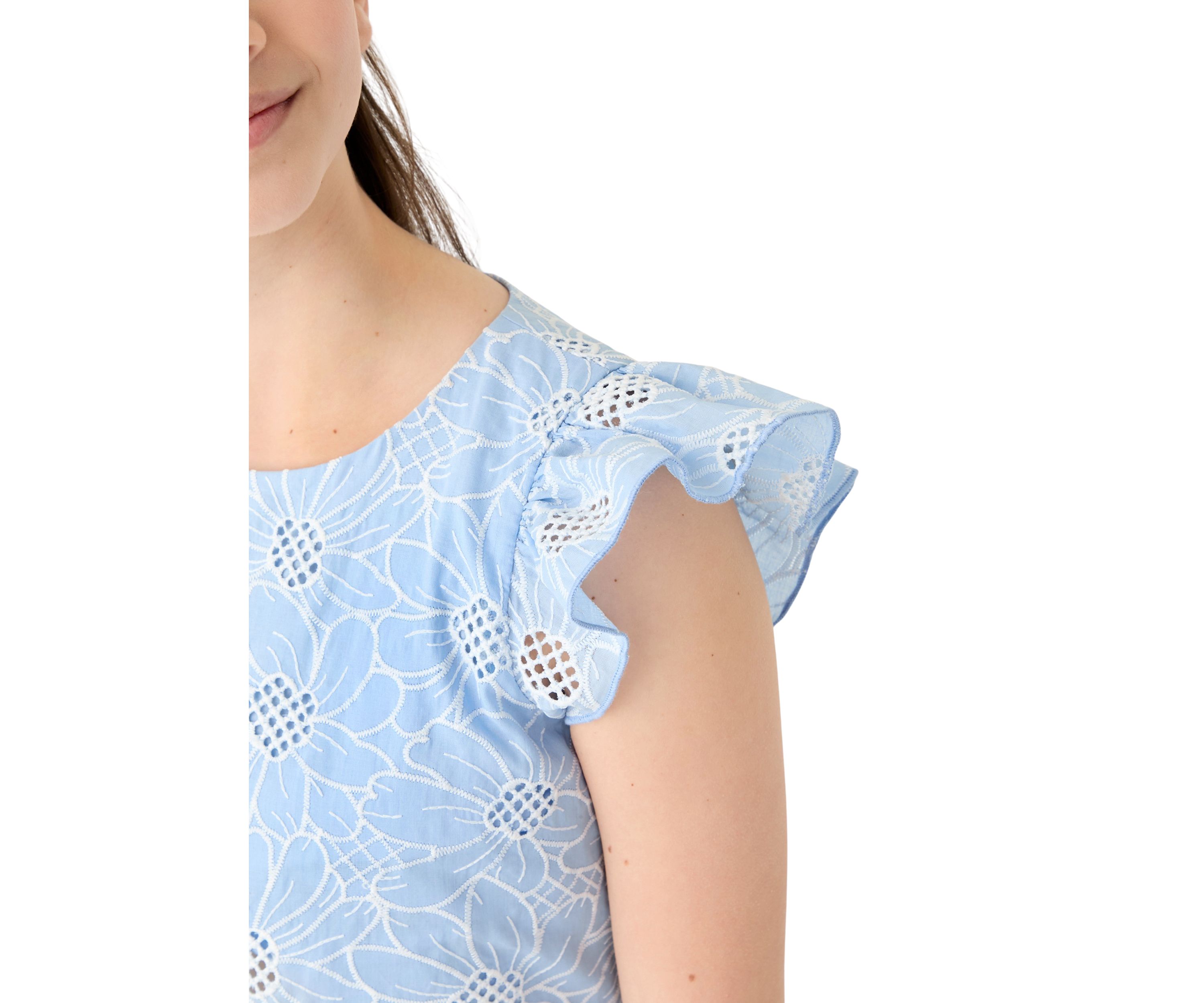 Girls 7-16 Blue Eyelet Dress