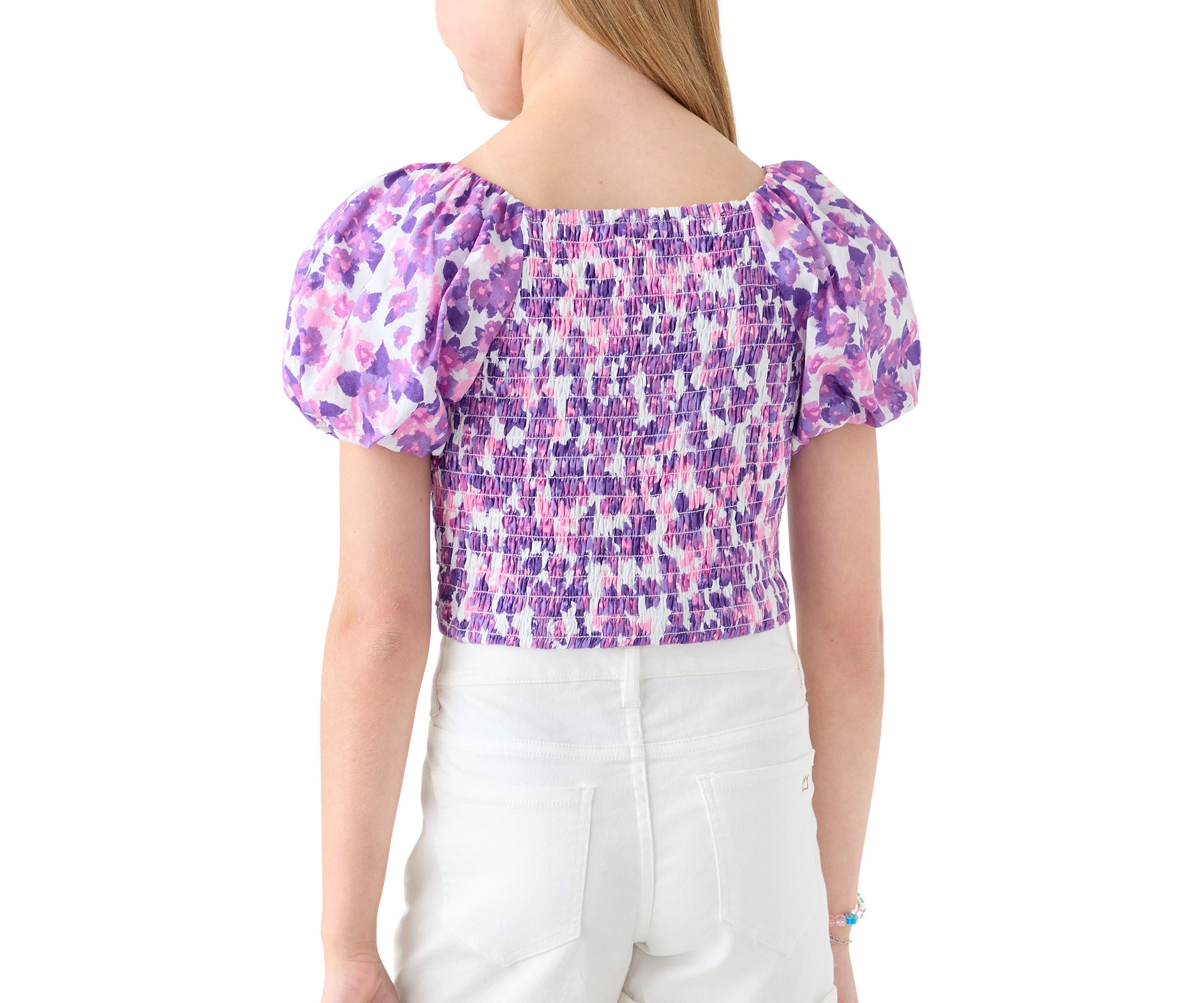 Girls 7-16 Puff Sleeve Floral Top 