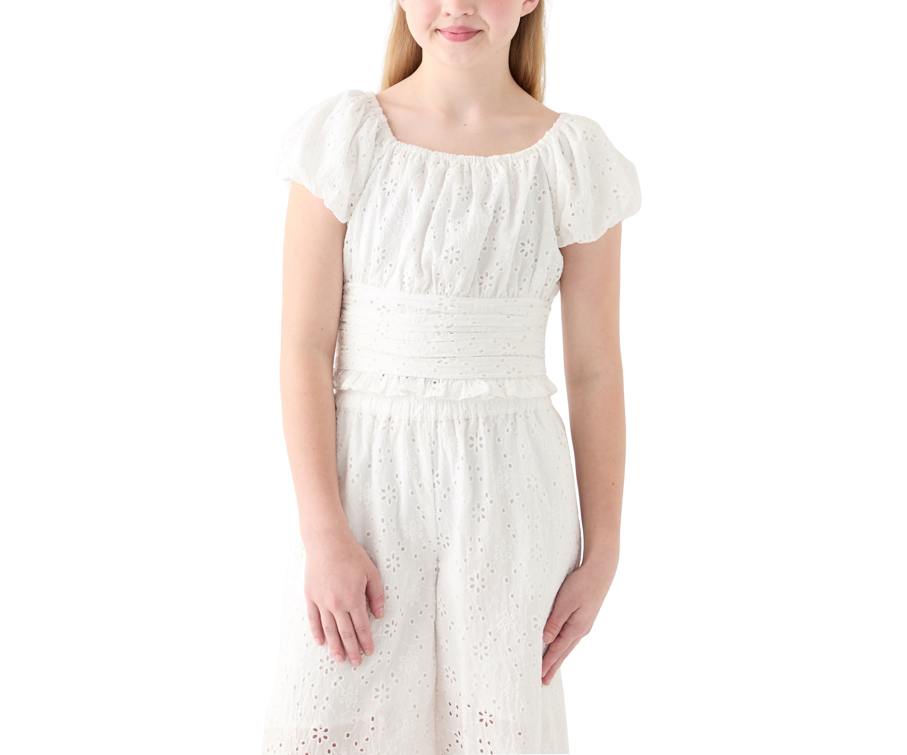 Girls 7-16 White Smocked Top 