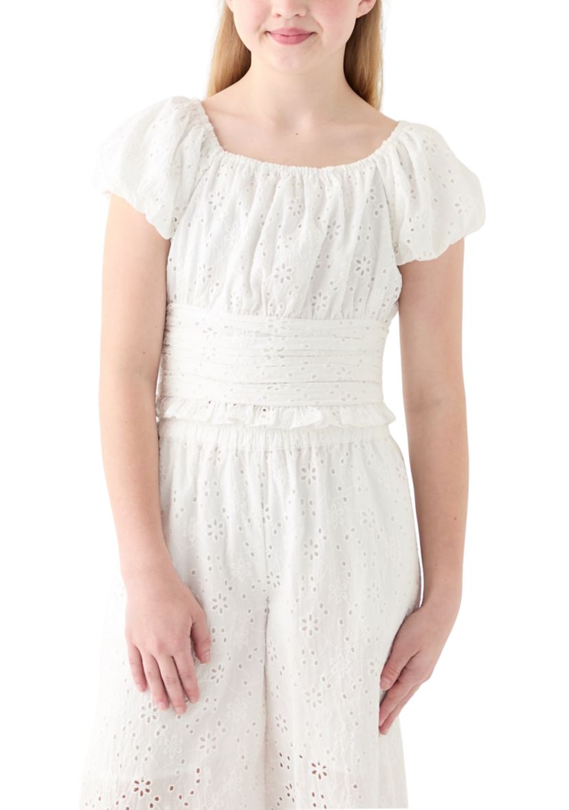 Girls 7-16 White Smocked Top 