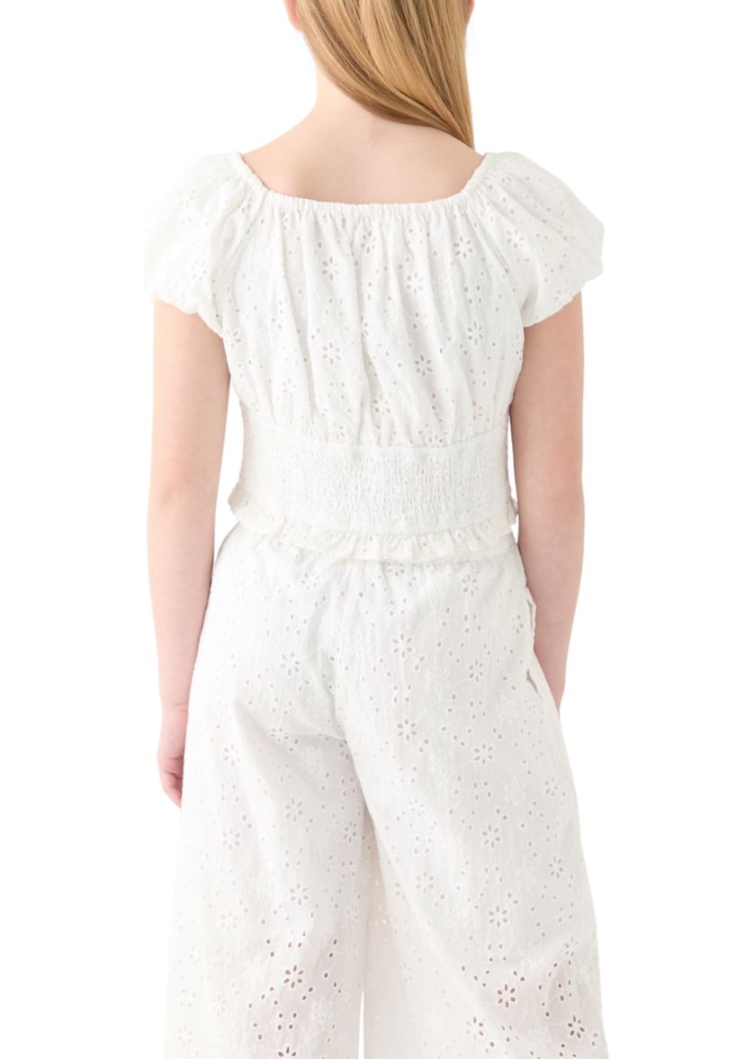Girls 7-16 White Smocked Top 