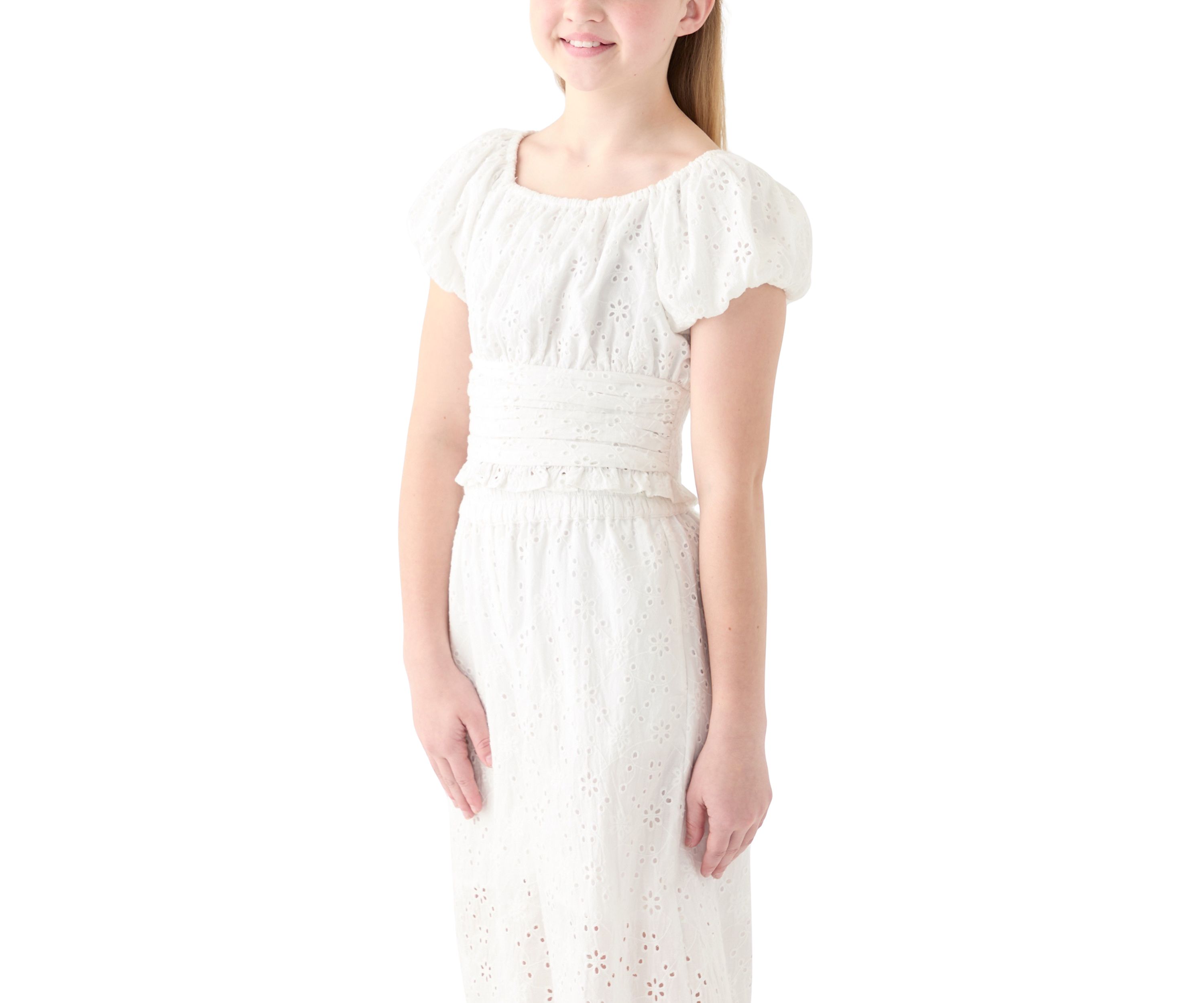 Girls 7-16 White Smocked Top 