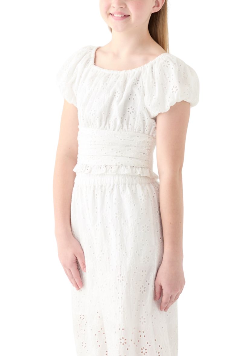 Girls 7-16 White Smocked Top 