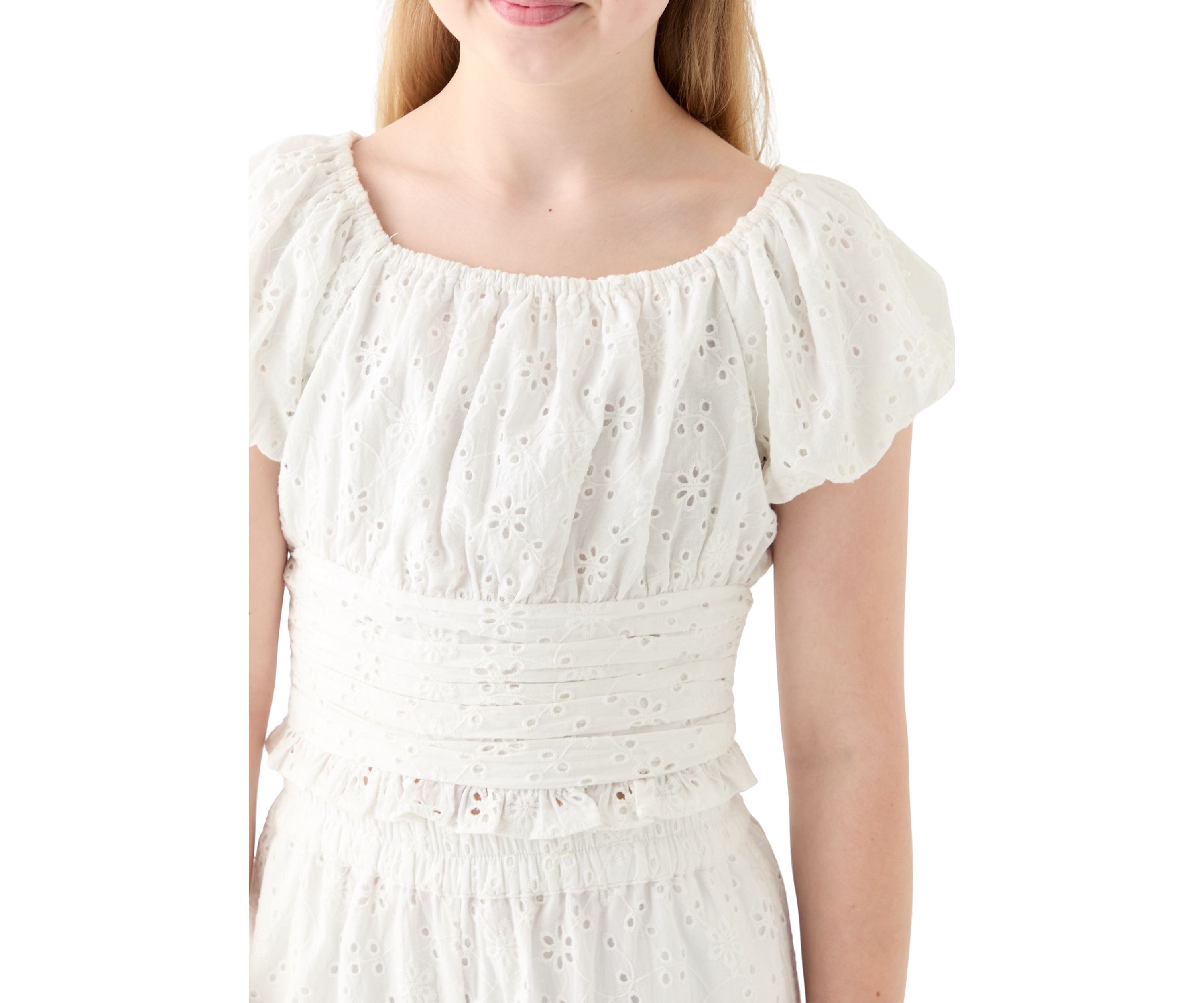 Girls 7-16 White Smocked Top 