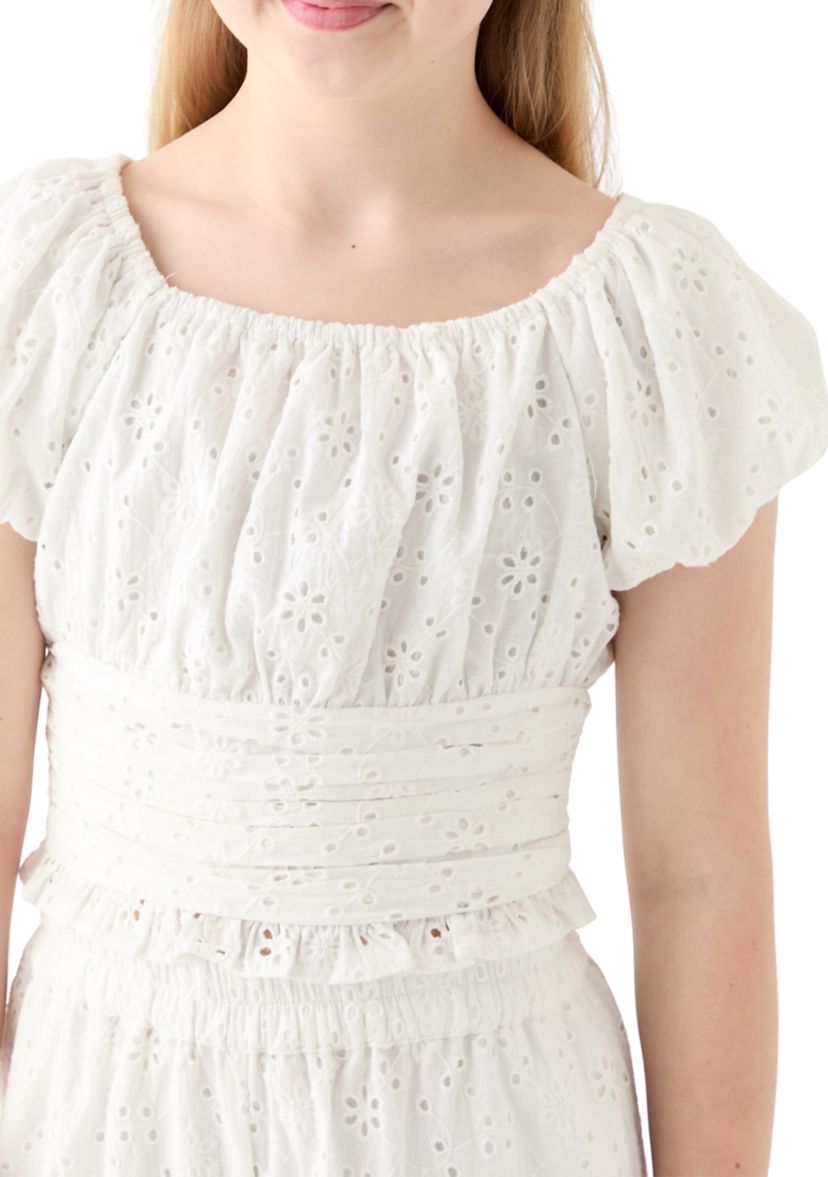 Girls 7-16 White Smocked Top 