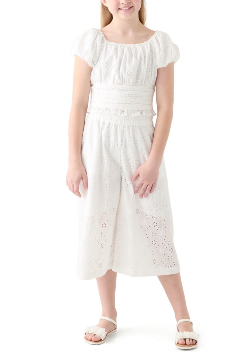 Girls 7-16 White Smocked Top 