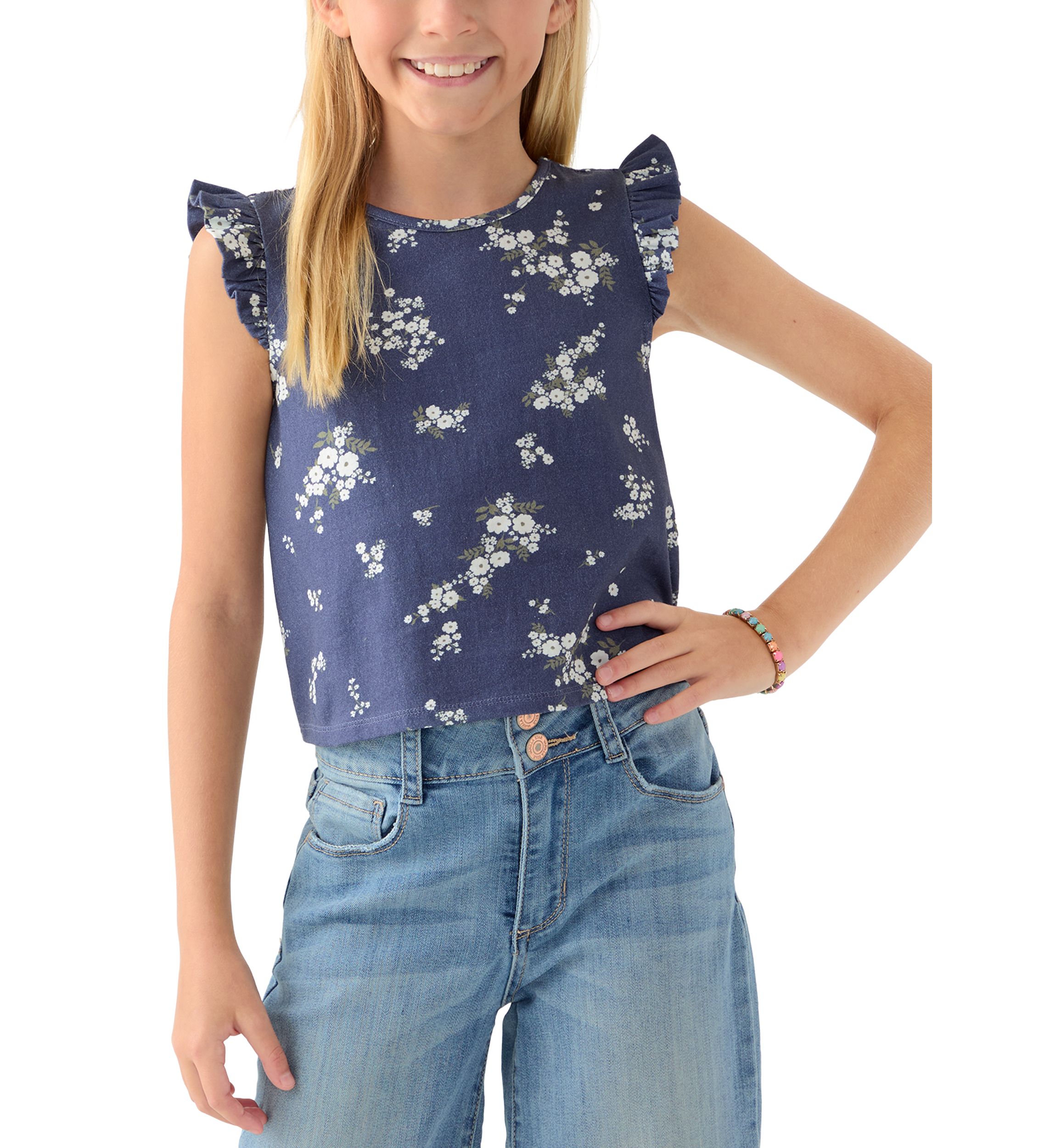 Girls 7-16 Ruffle Cross Back Top