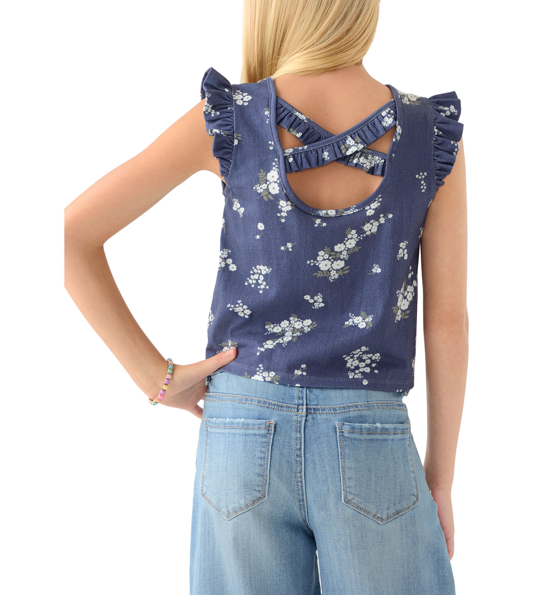 Girls 7-16 Ruffle Cross Back Top