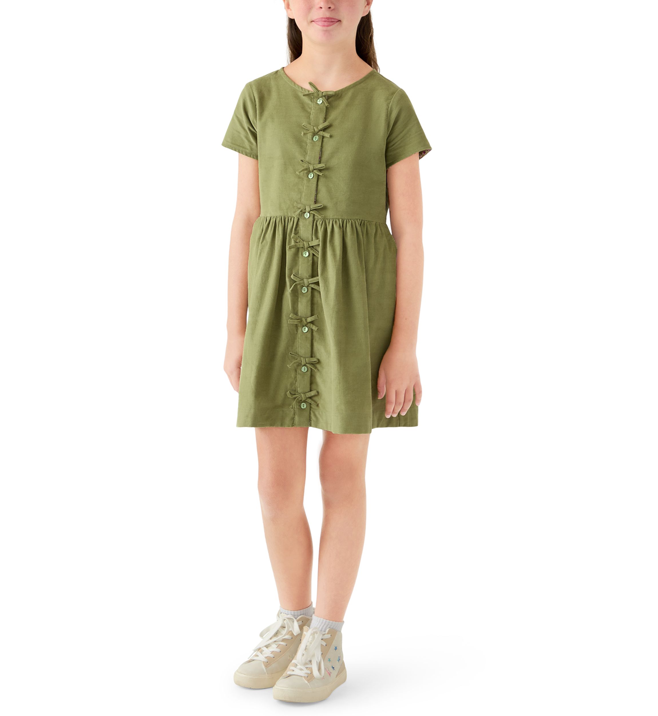 Girls 7-16 Solid Short Sleeve Corduroy Dress
