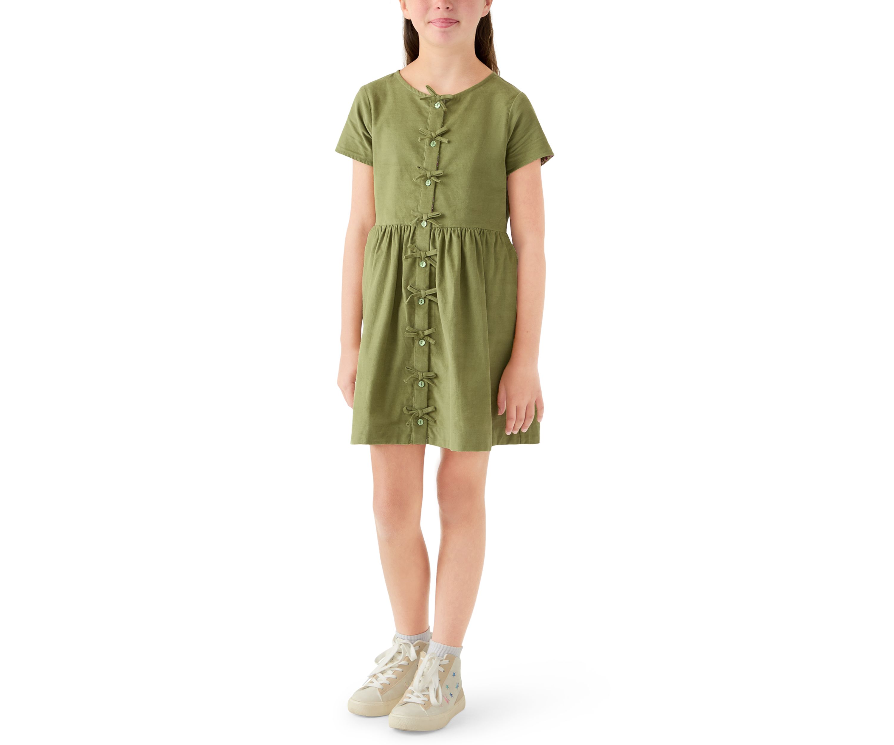 Girls 7-16 Solid Short Sleeve Corduroy Dress