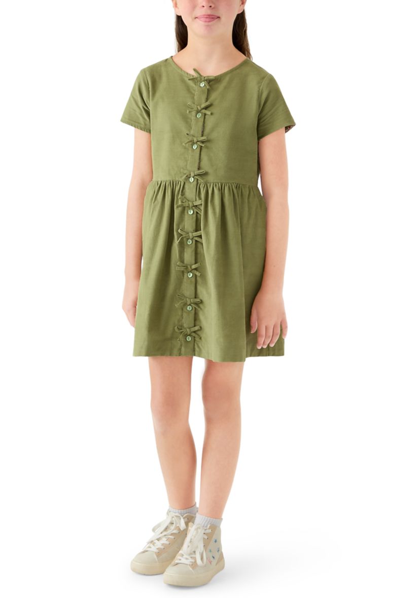 Girls 7-16 Solid Short Sleeve Corduroy Dress