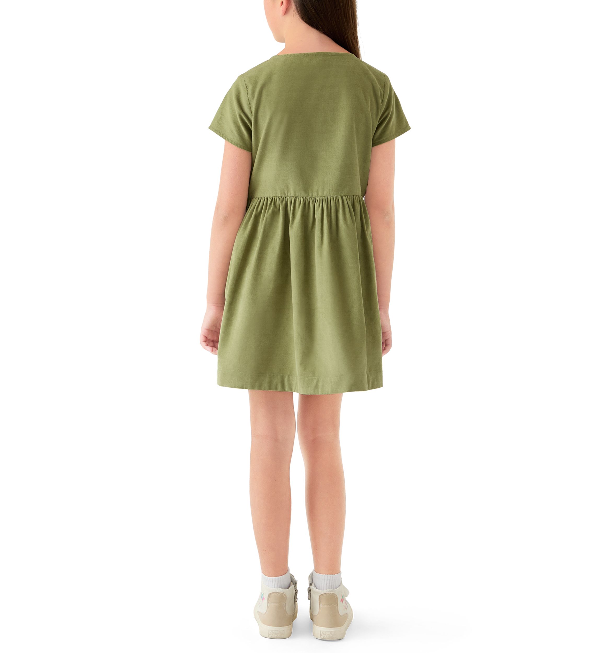 Girls 7-16 Solid Short Sleeve Corduroy Dress