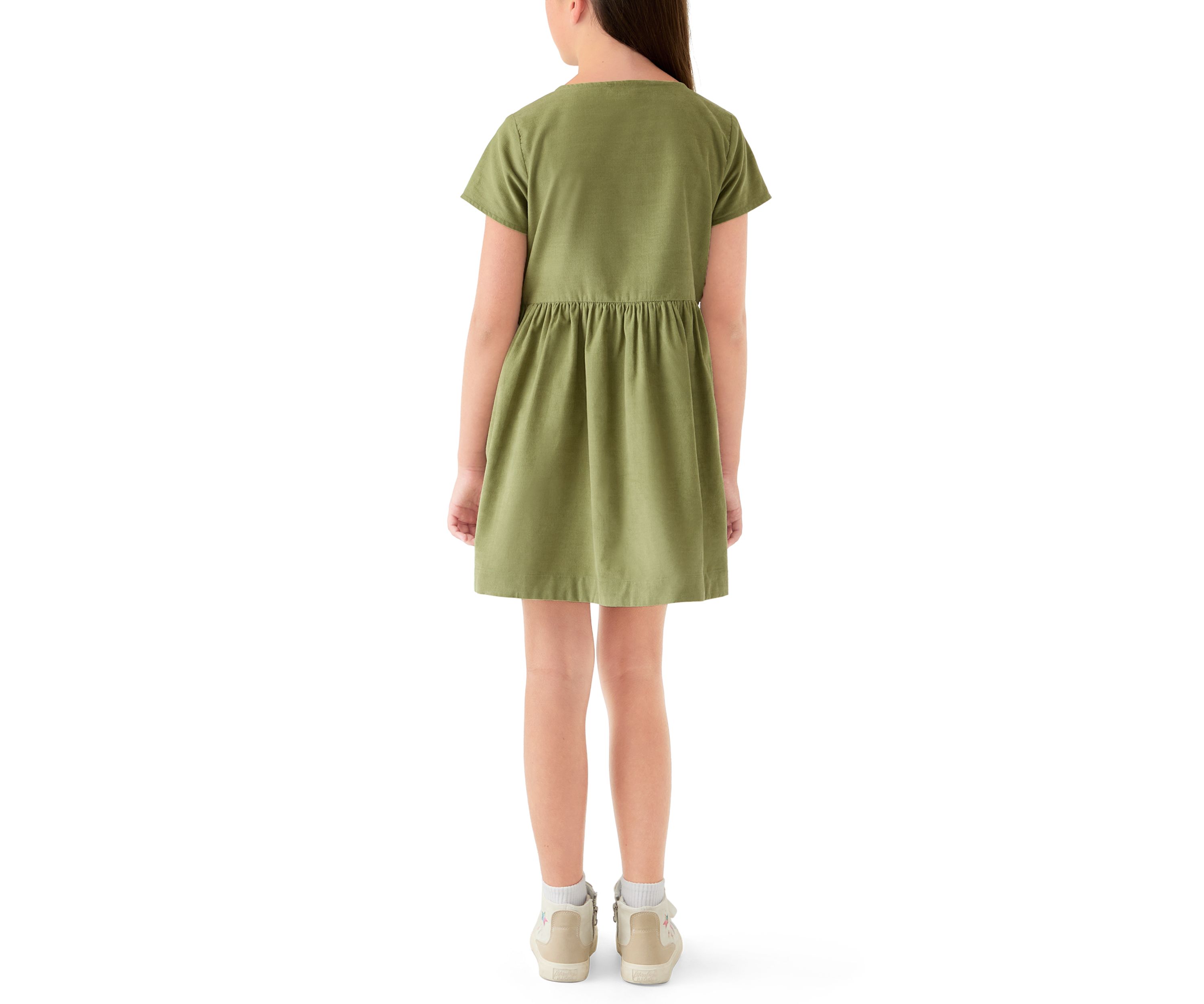 Girls 7-16 Solid Short Sleeve Corduroy Dress