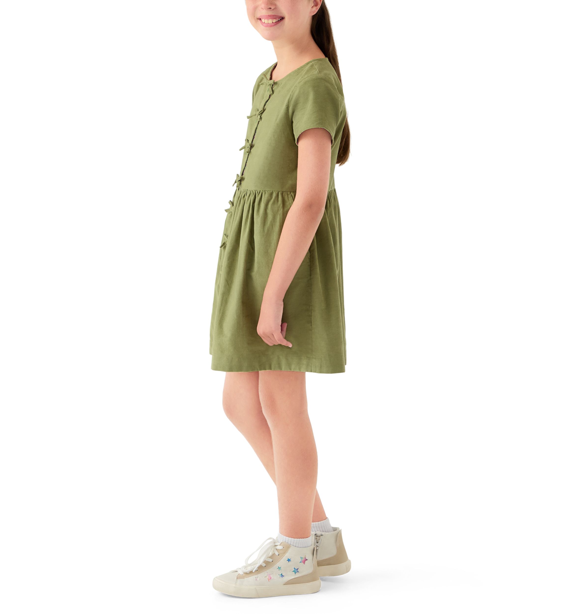Girls 7-16 Solid Short Sleeve Corduroy Dress