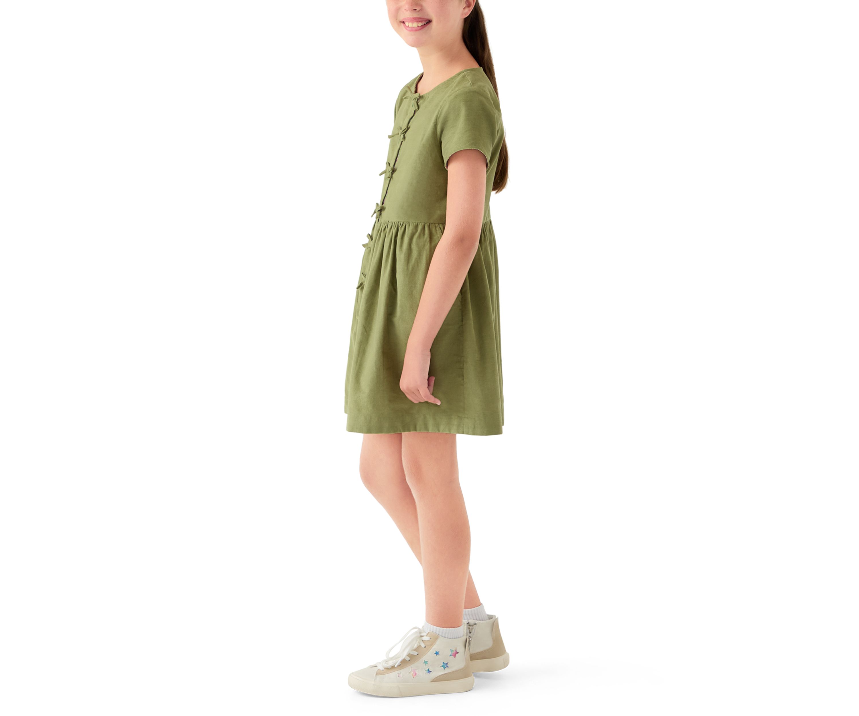 Girls 7-16 Solid Short Sleeve Corduroy Dress