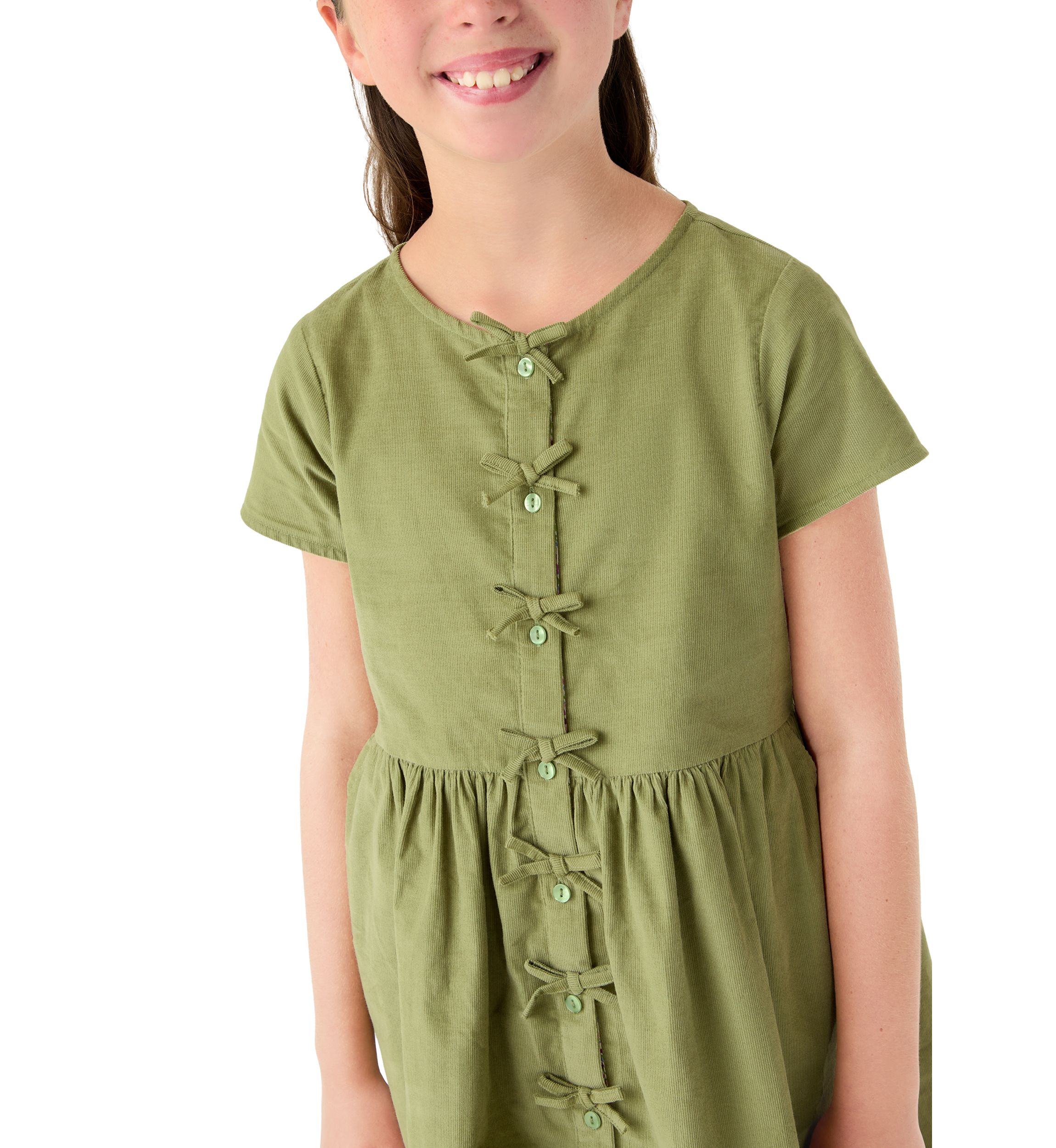 Girls 7-16 Solid Short Sleeve Corduroy Dress