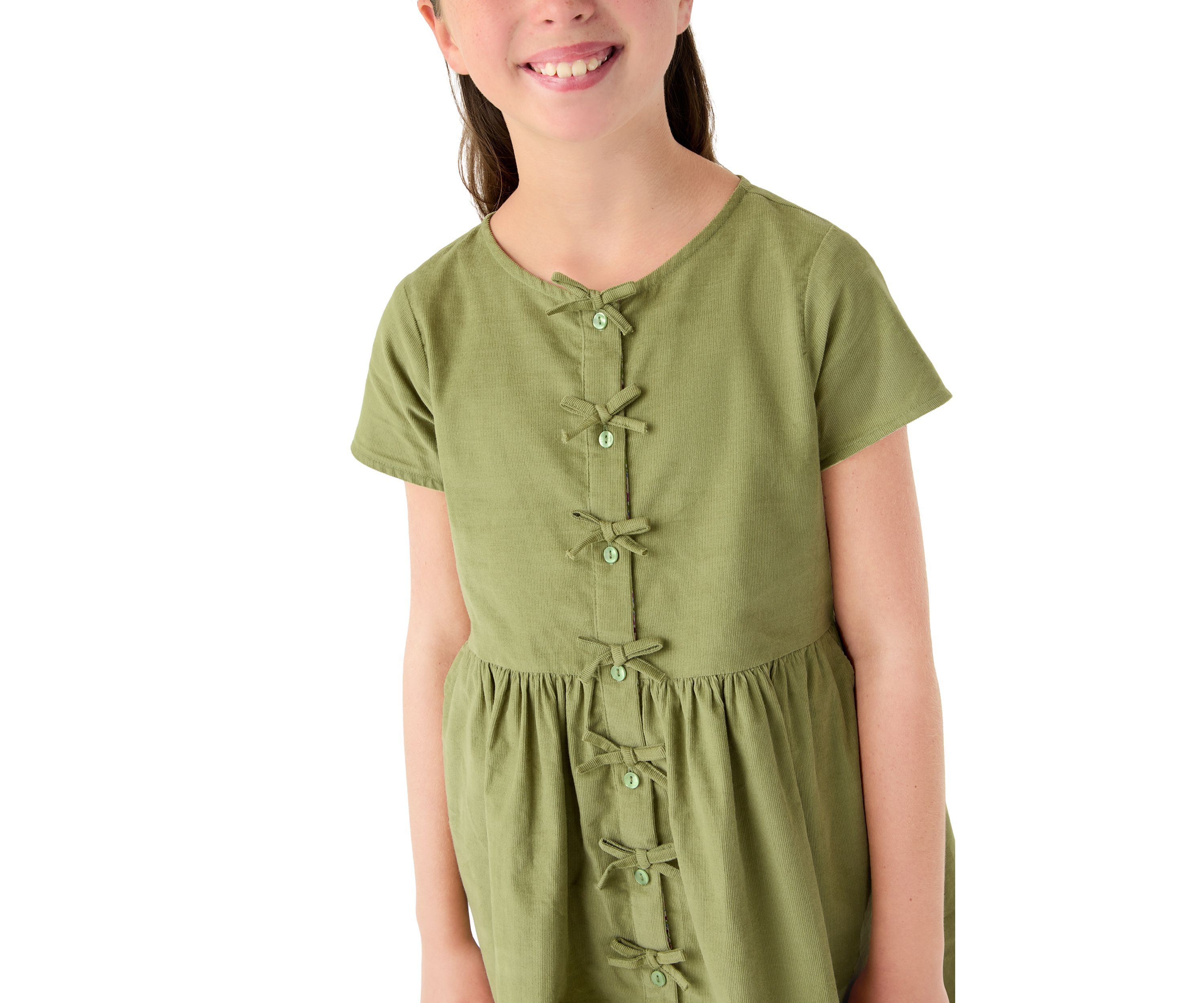 Girls 7-16 Solid Short Sleeve Corduroy Dress