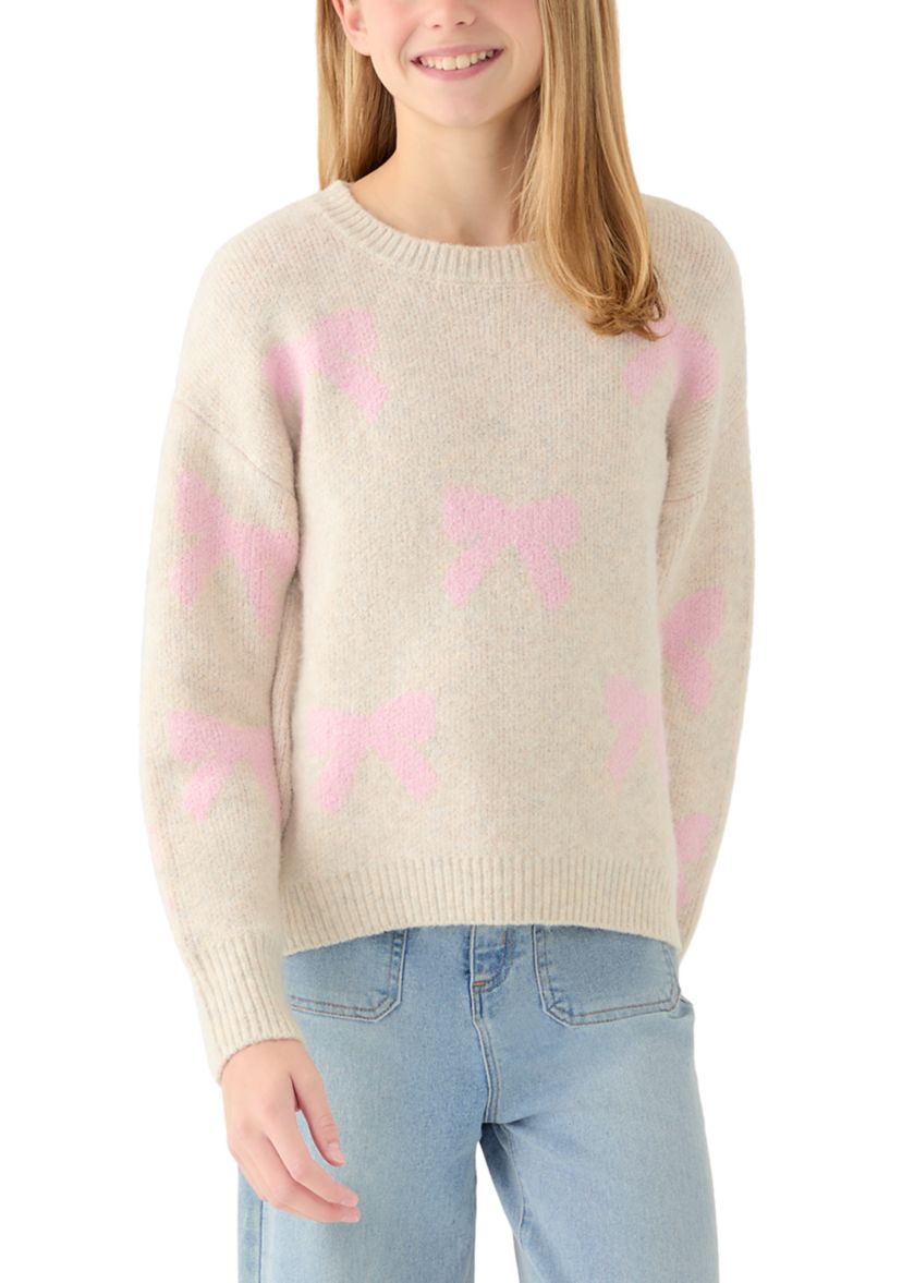 Girls 7-16 All Over Bow Crew Neck Sweater