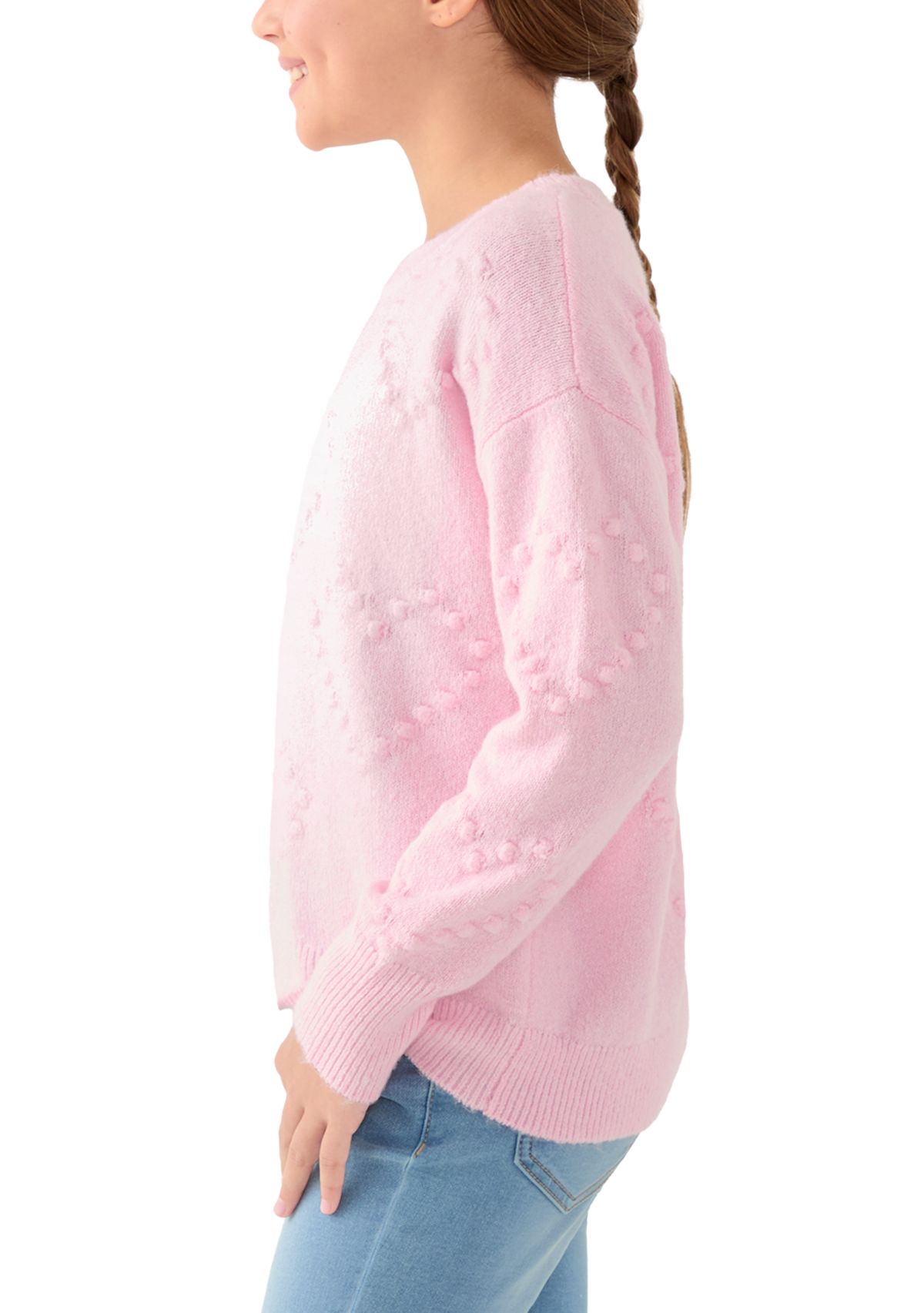 Girls 7-16 Pom Pom Heart Crew Sweater