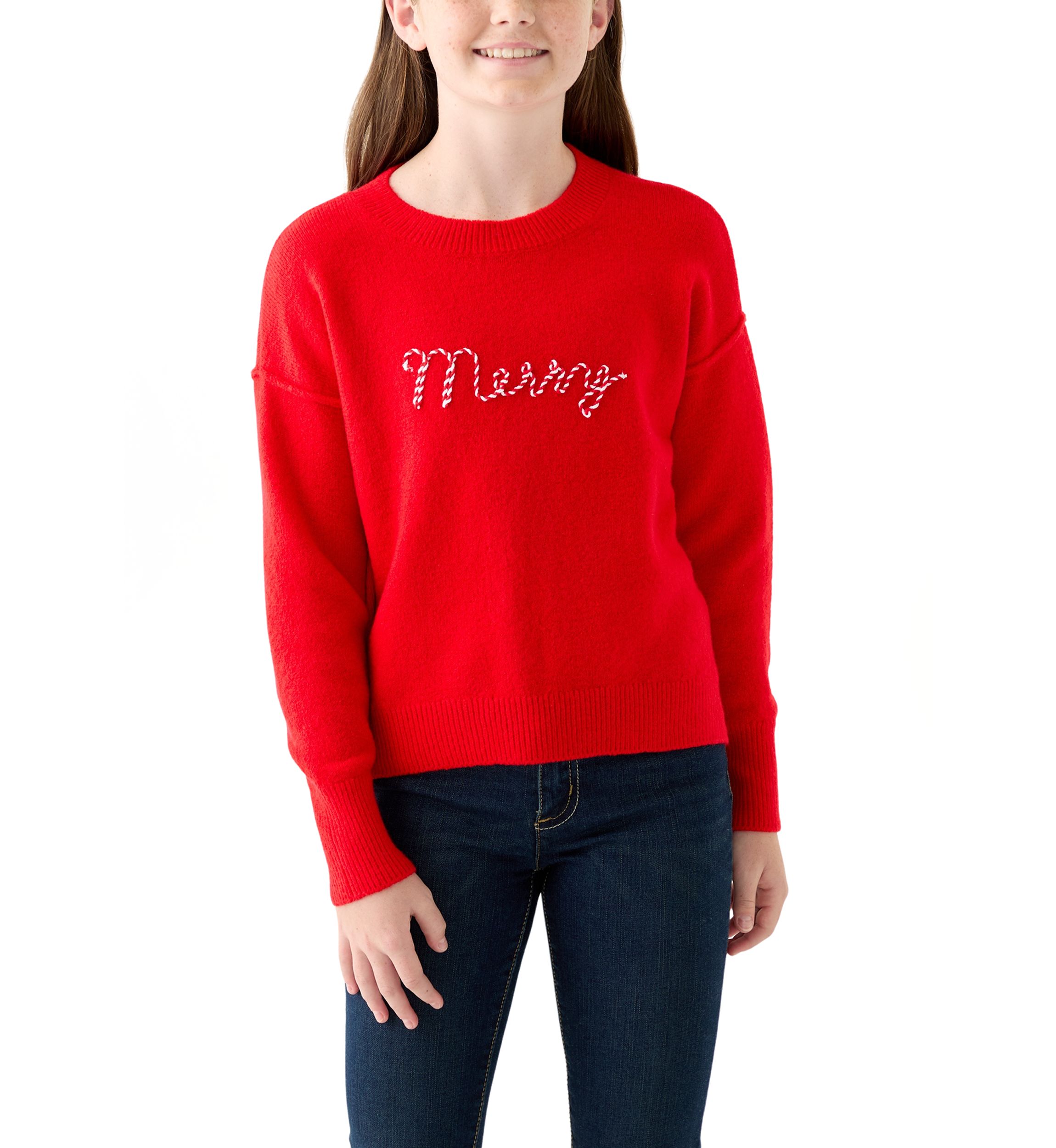 Girls 7-16 Merry Crew Neck Sweater