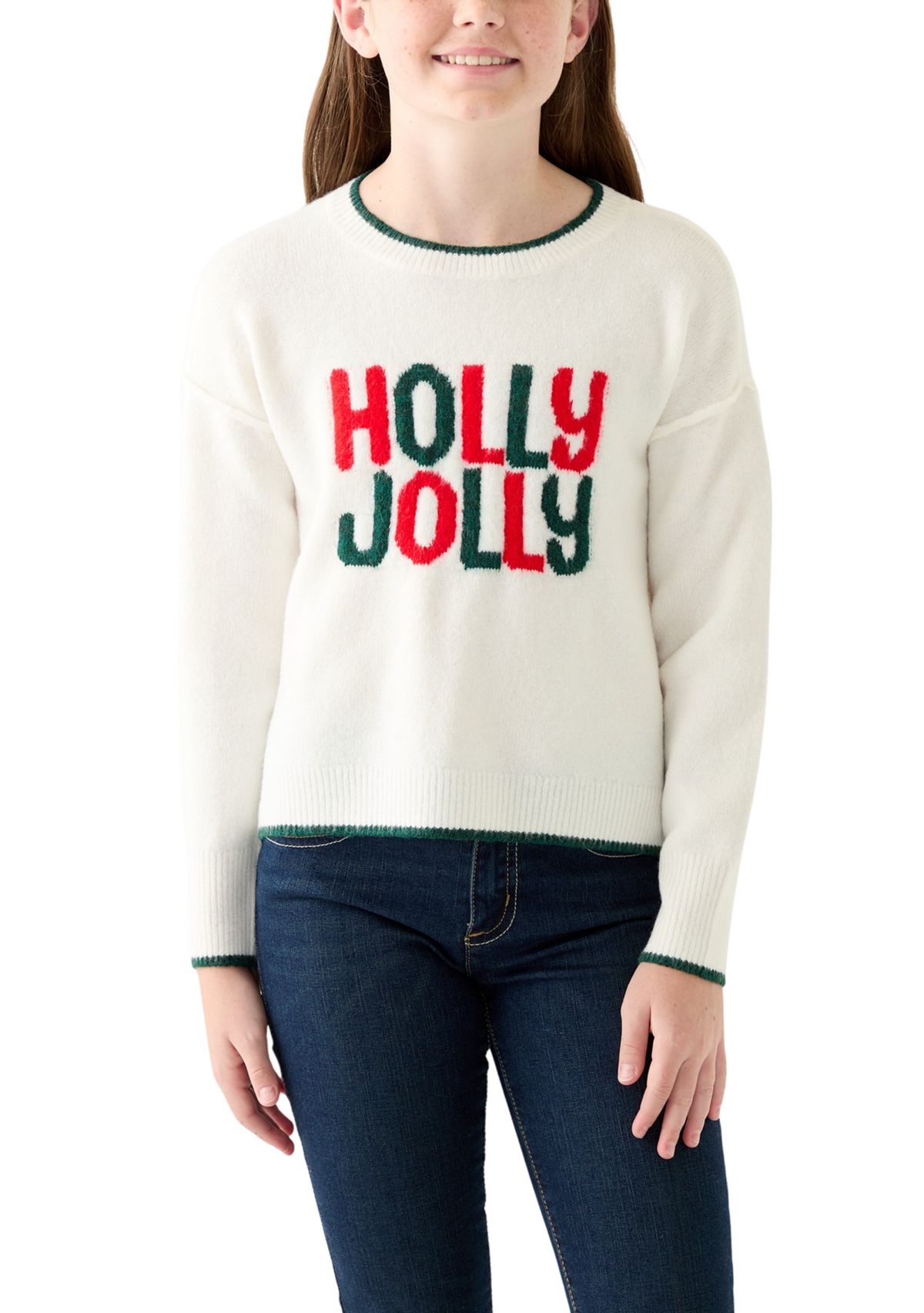 Girls 7-16 Holly Jolly Crew Neck Sweater