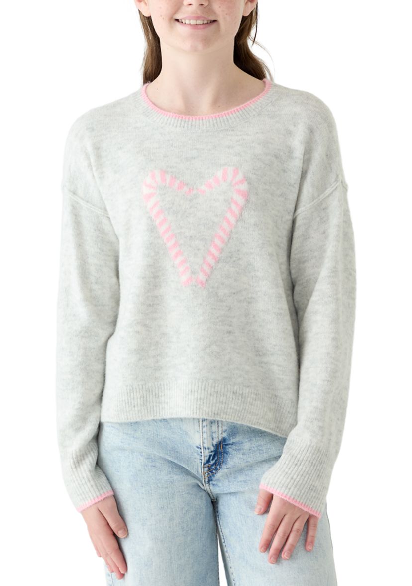 Girls 7-16 Candy Cane Heart Sweater
