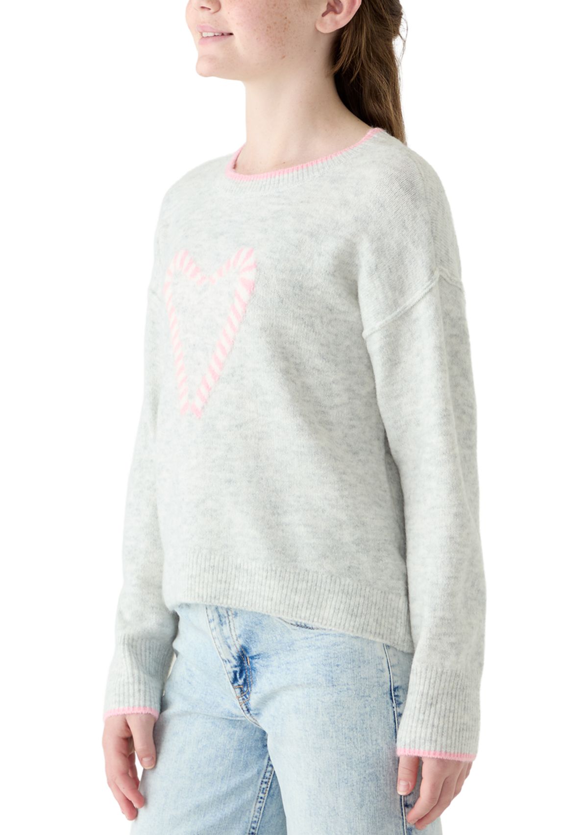 Girls 7-16 Candy Cane Heart Sweater