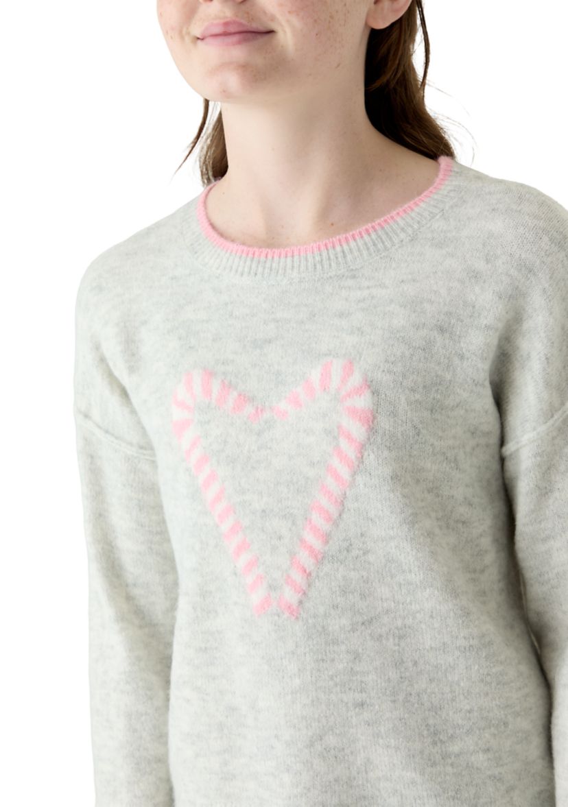 Girls 7-16 Candy Cane Heart Sweater