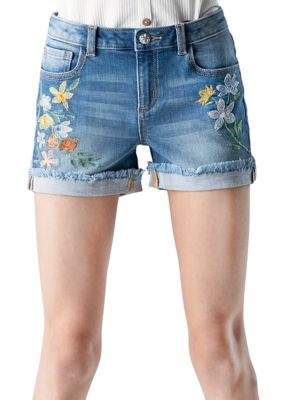 Girls 7-16 Floral Embroidered Denim Shorts