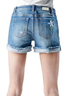 Girls 7-16 Floral Embroidered Denim Shorts