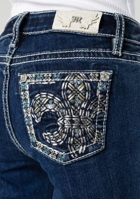 Girls 7-16 Fleur De Lys Embroidered Denim Jeans