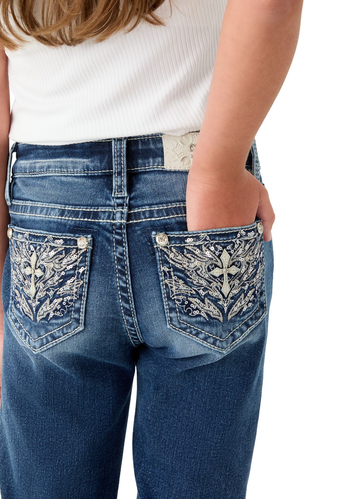 Girls 7-16 Cross Pocket Bootcut Jeans