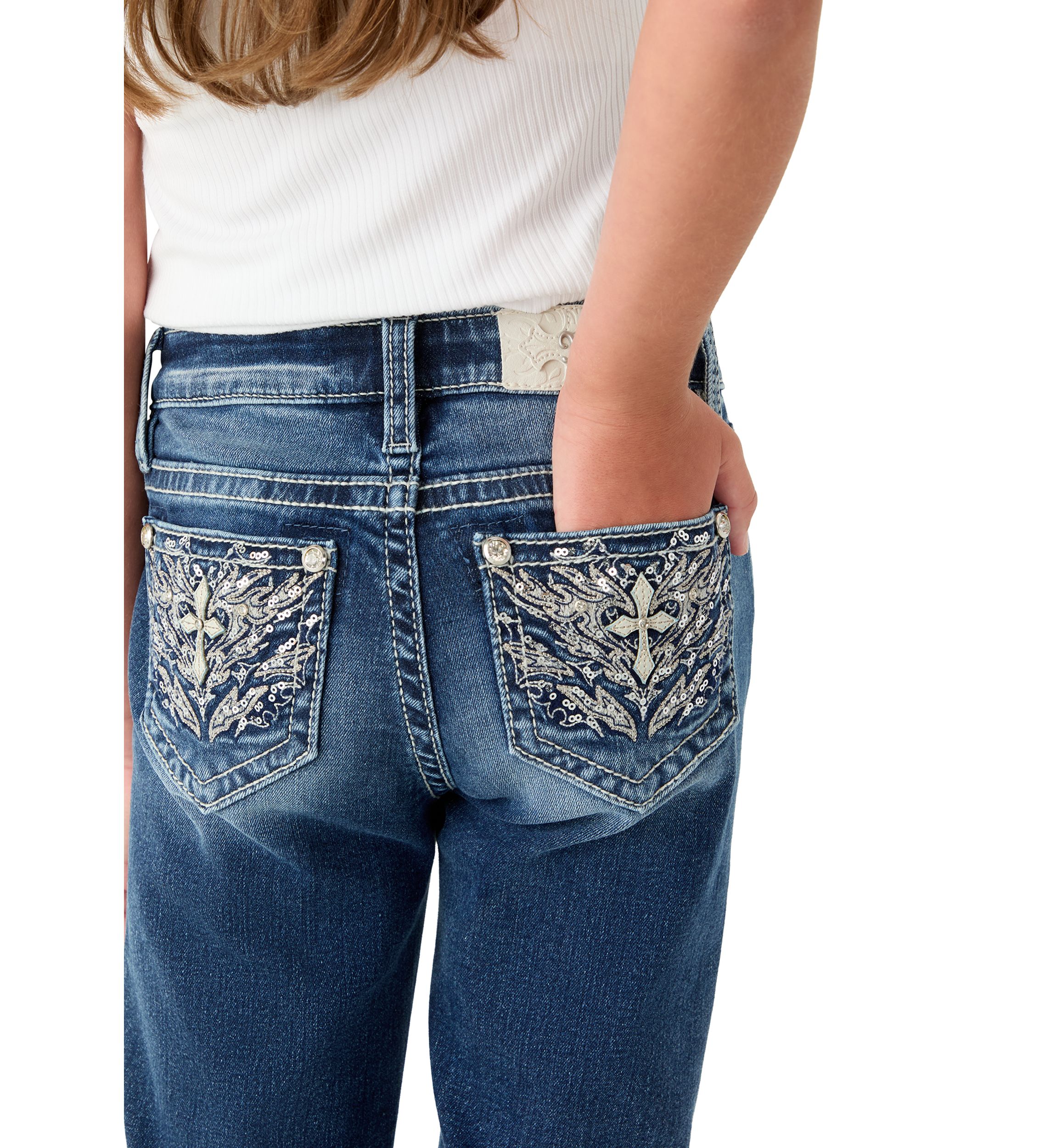 Girls 7-16 Cross Pocket Bootcut Jeans