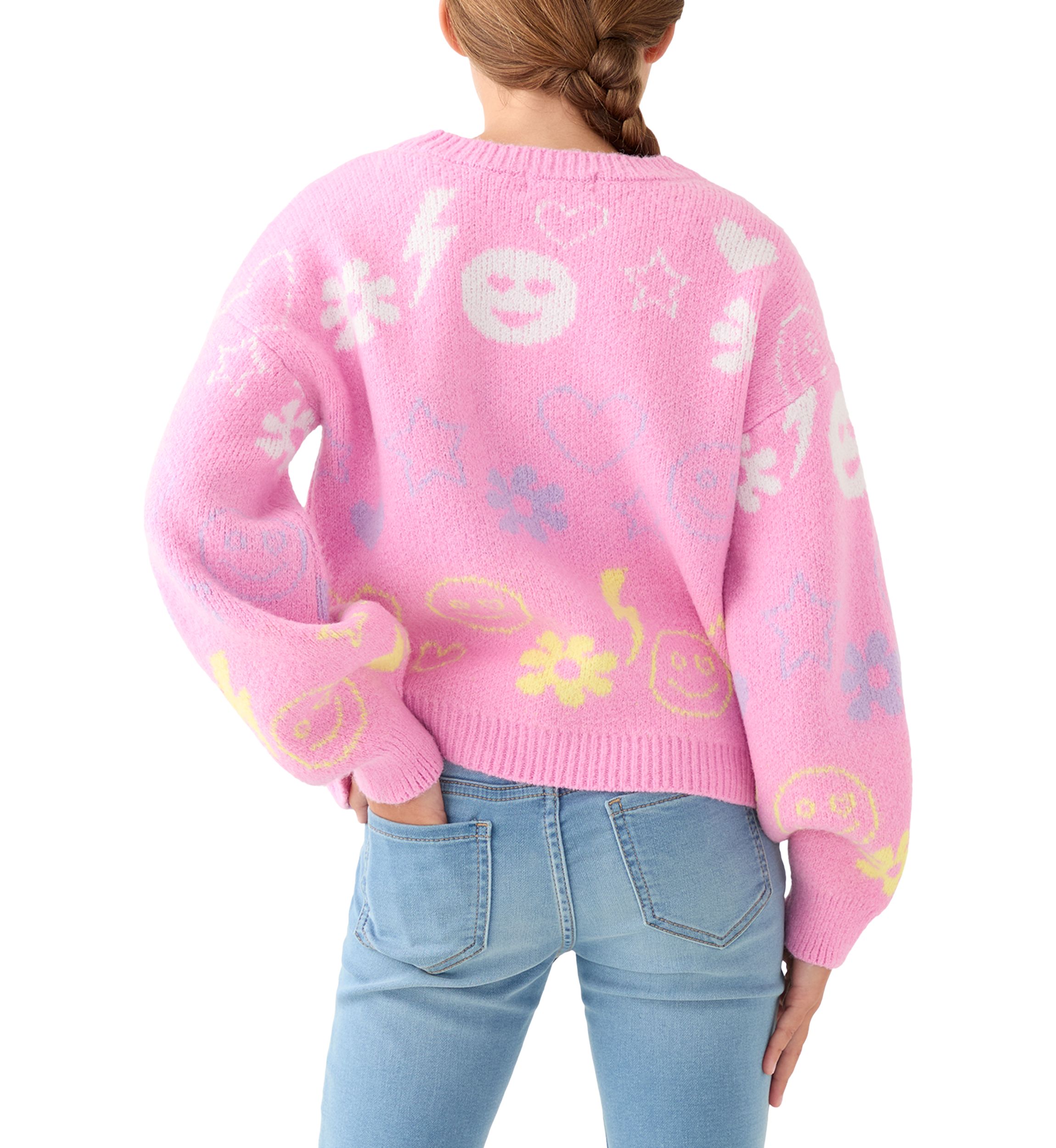 Girls 7-16 Icon Print Crew Sweater 