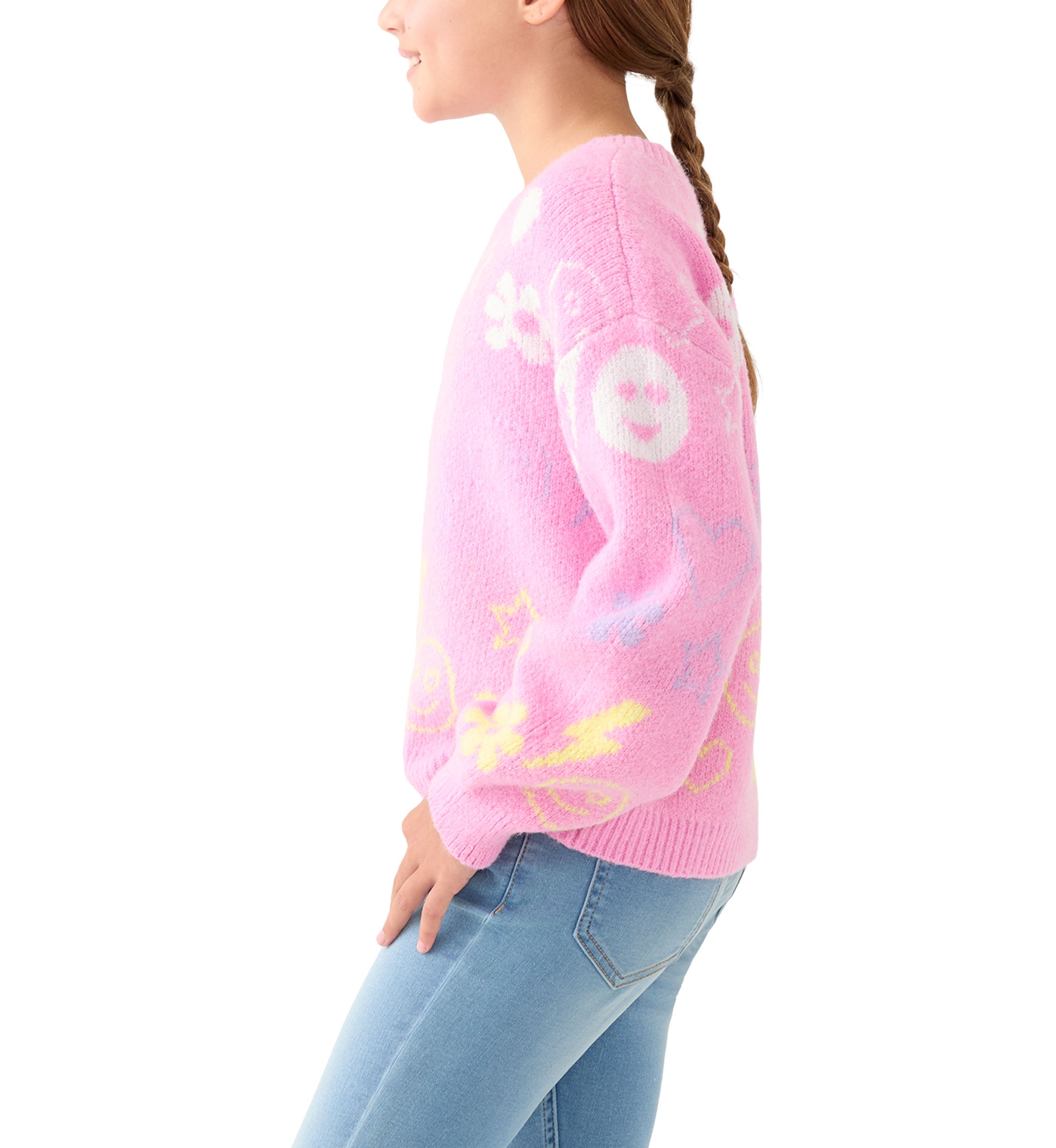 Girls 7-16 Icon Print Crew Sweater 