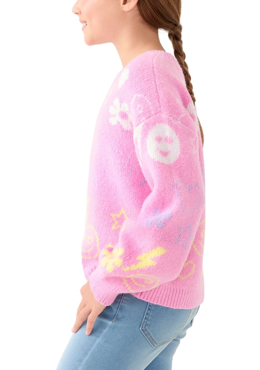 Girls 7-16 Icon Print Crew Sweater 