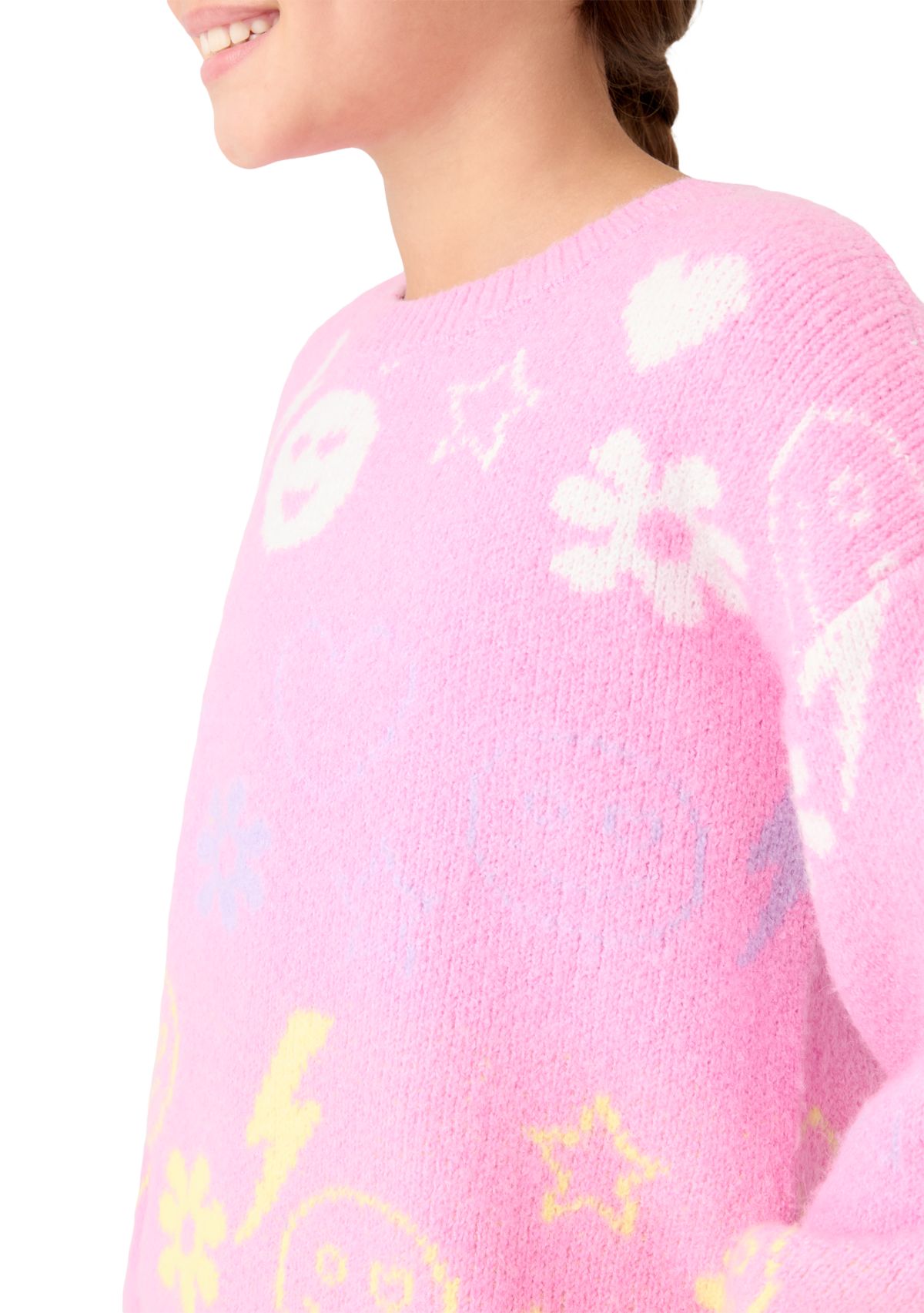 Girls 7-16 Icon Print Crew Sweater 