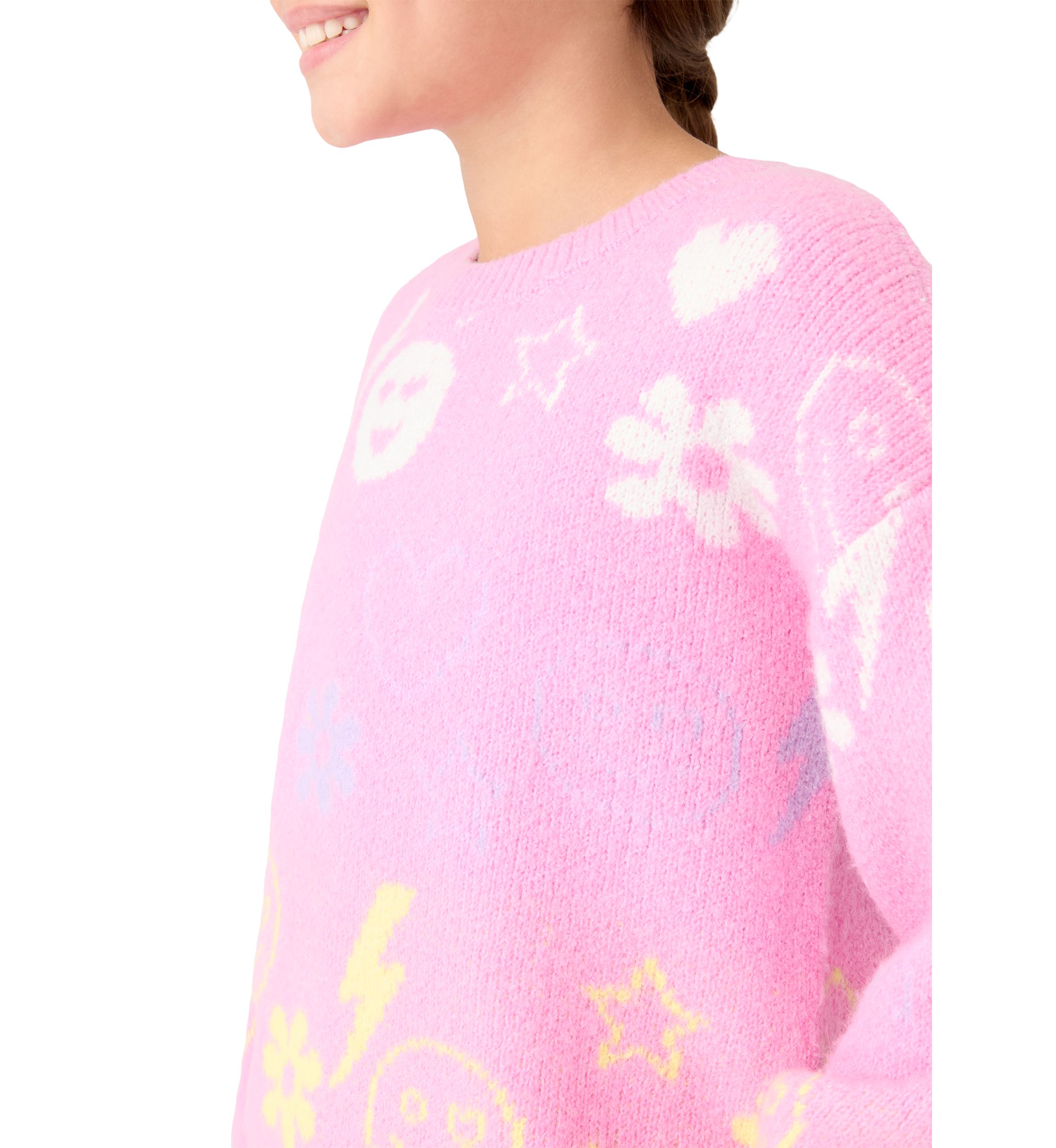 Girls 7-16 Icon Print Crew Sweater 