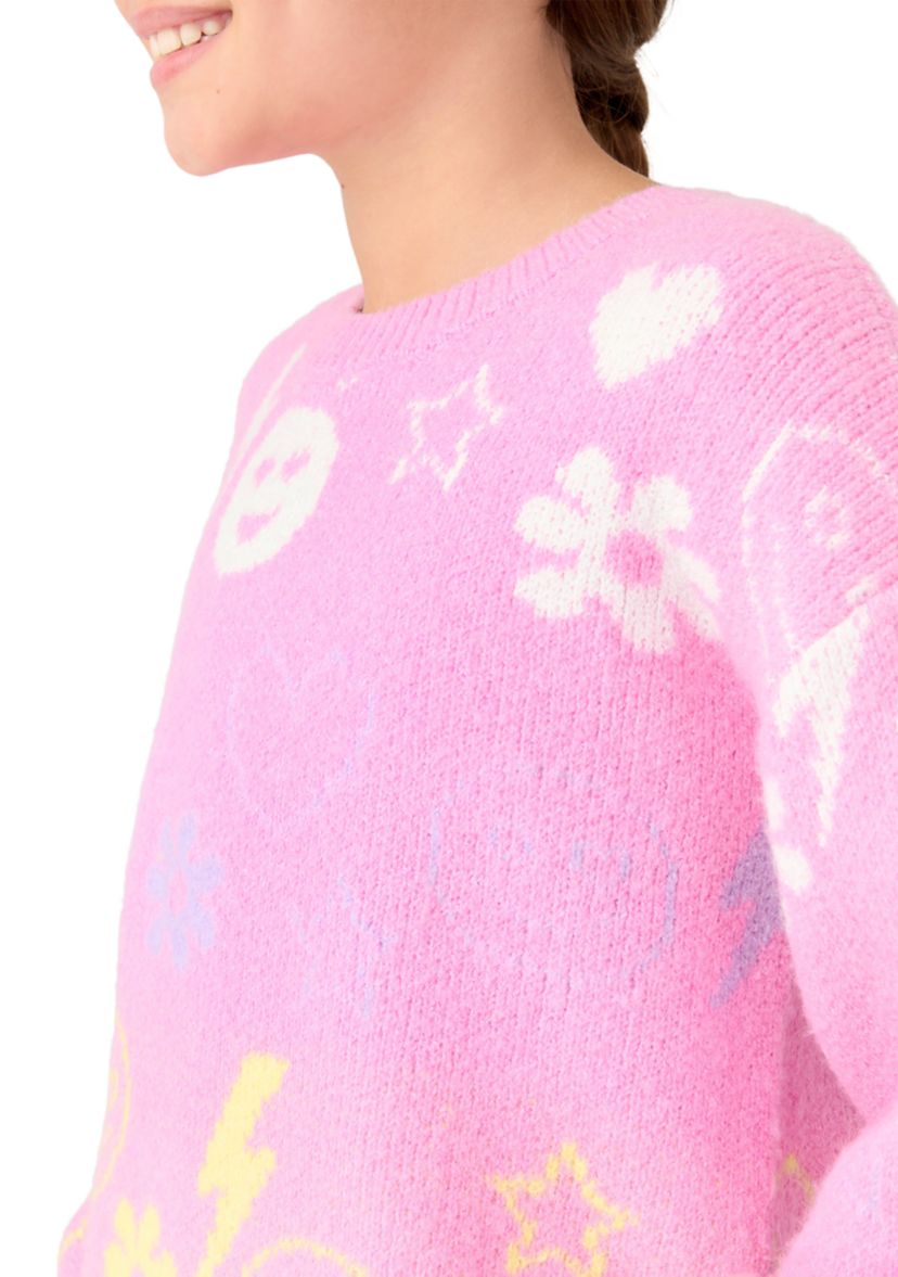 Girls 7-16 Icon Print Crew Sweater 