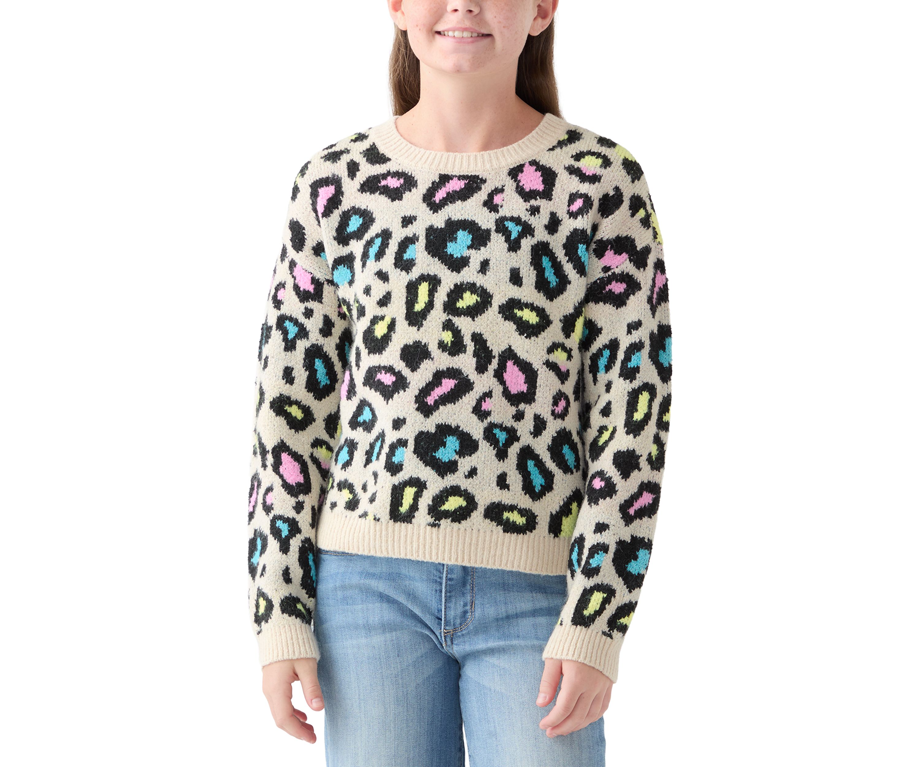 Girls 7-16 Neon Animal Print Sweater 