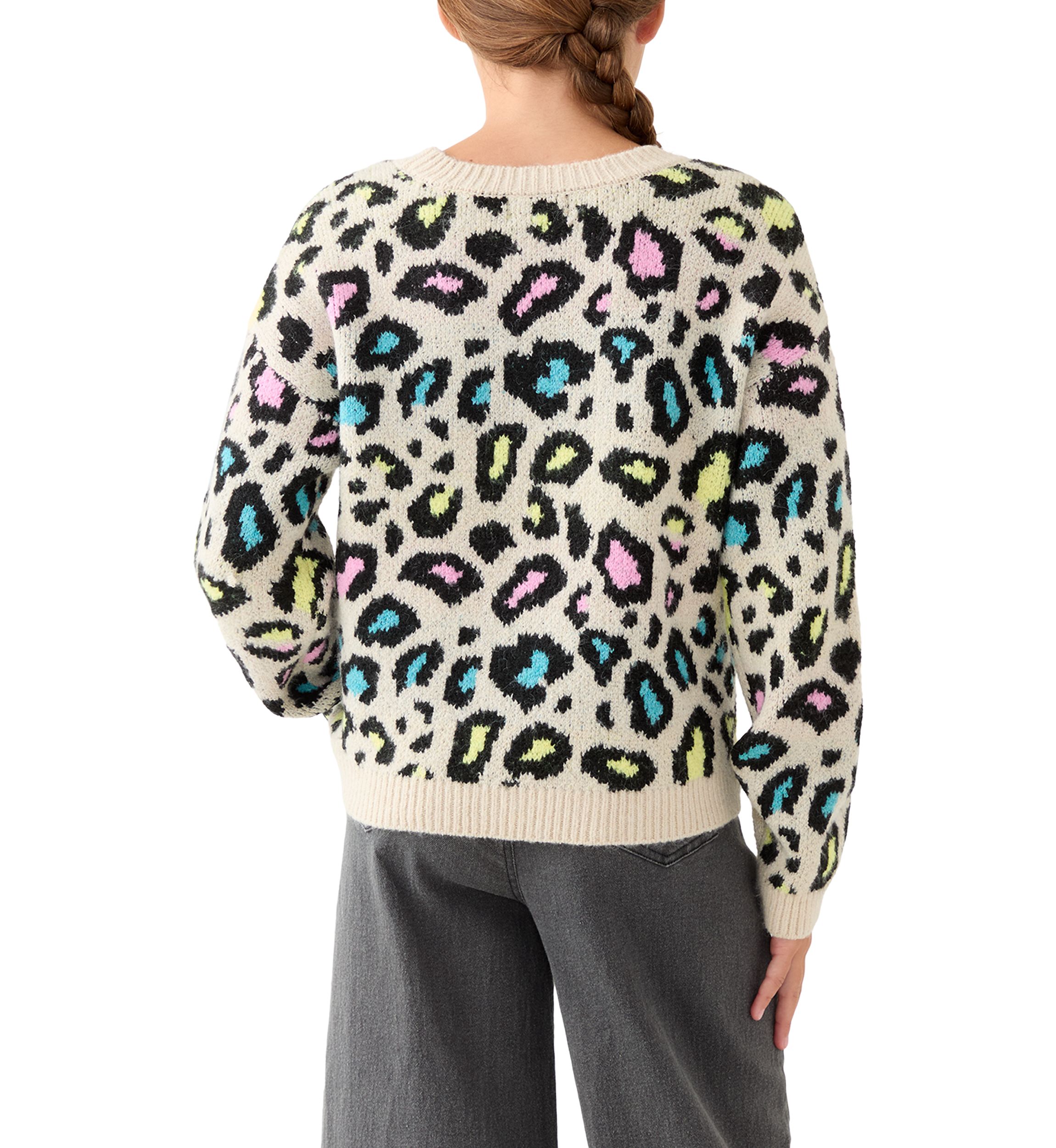 Girls 7-16 Neon Animal Print Sweater 